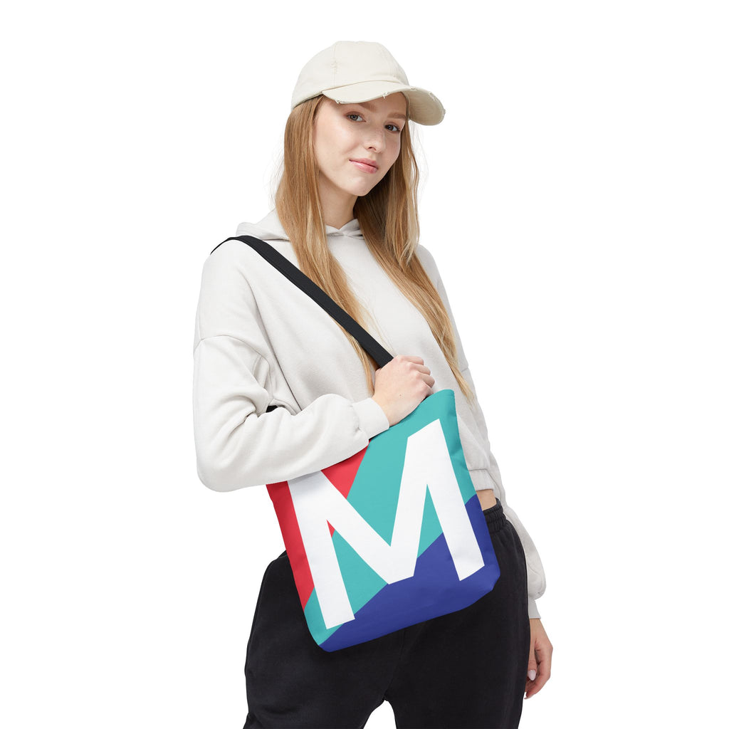 Monogram 'M' Colorblock Tote Bag — Personalized Initial M Shoulder Tote