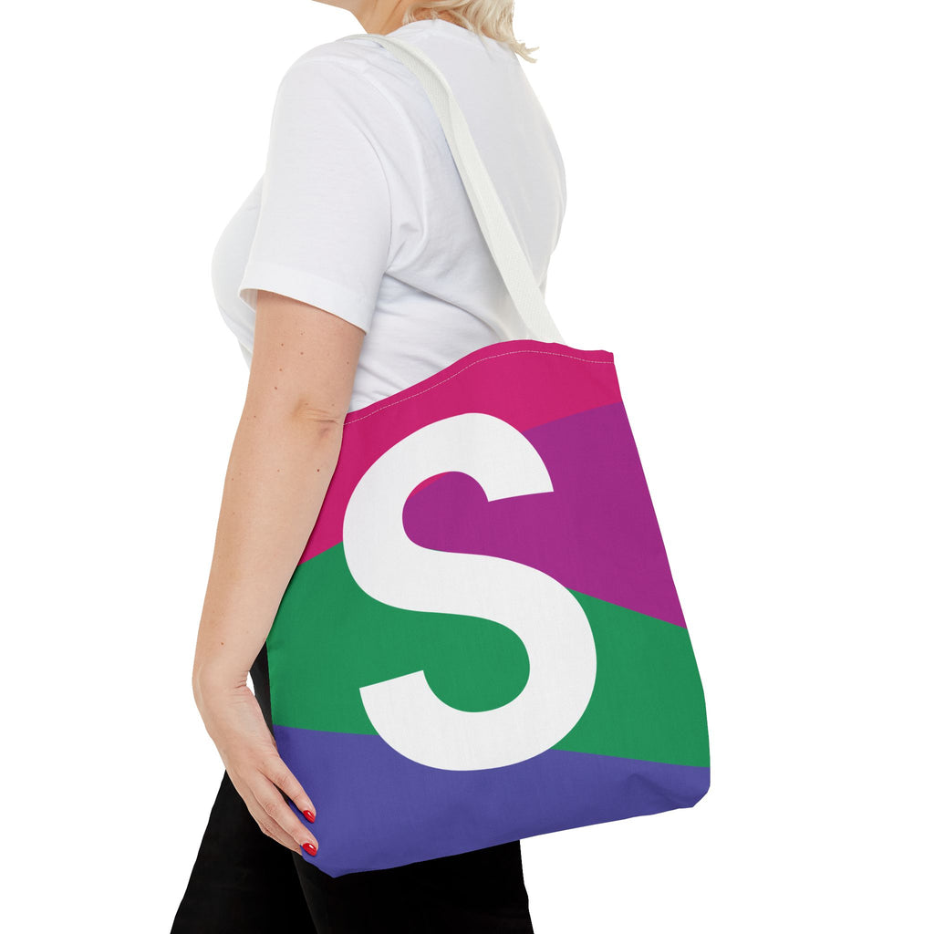 Monogram 'S' Colorblock Tote Bag — Personalized Initial S Shoulder Tote