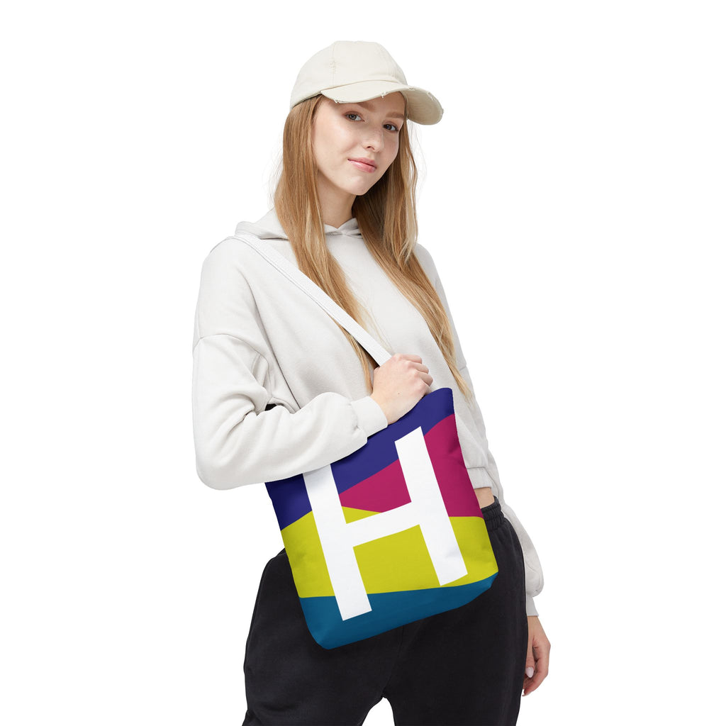 Monogram 'H' Colorblock Tote Bag — Personalized Initial H Shoulder Tote