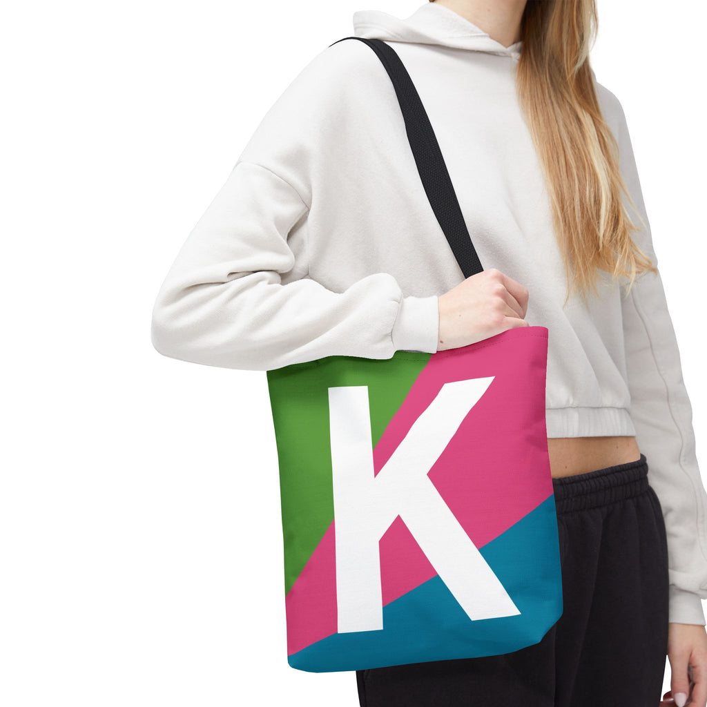 Monogram 'K' Colorblock Tote Bag — Personalized Initial K Shoulder Tote