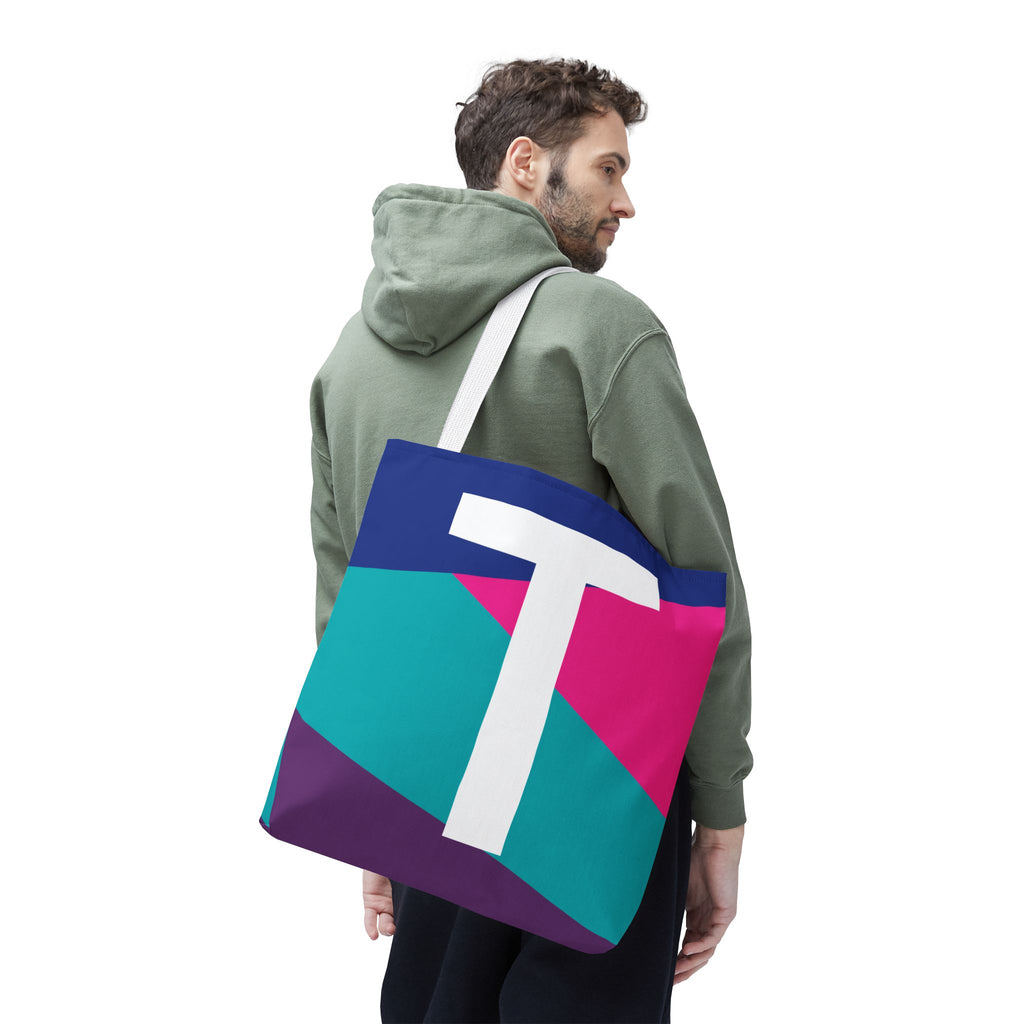 Monogram 'T' Colorblock Tote Bag — Personalized Initial T Shoulder Tote
