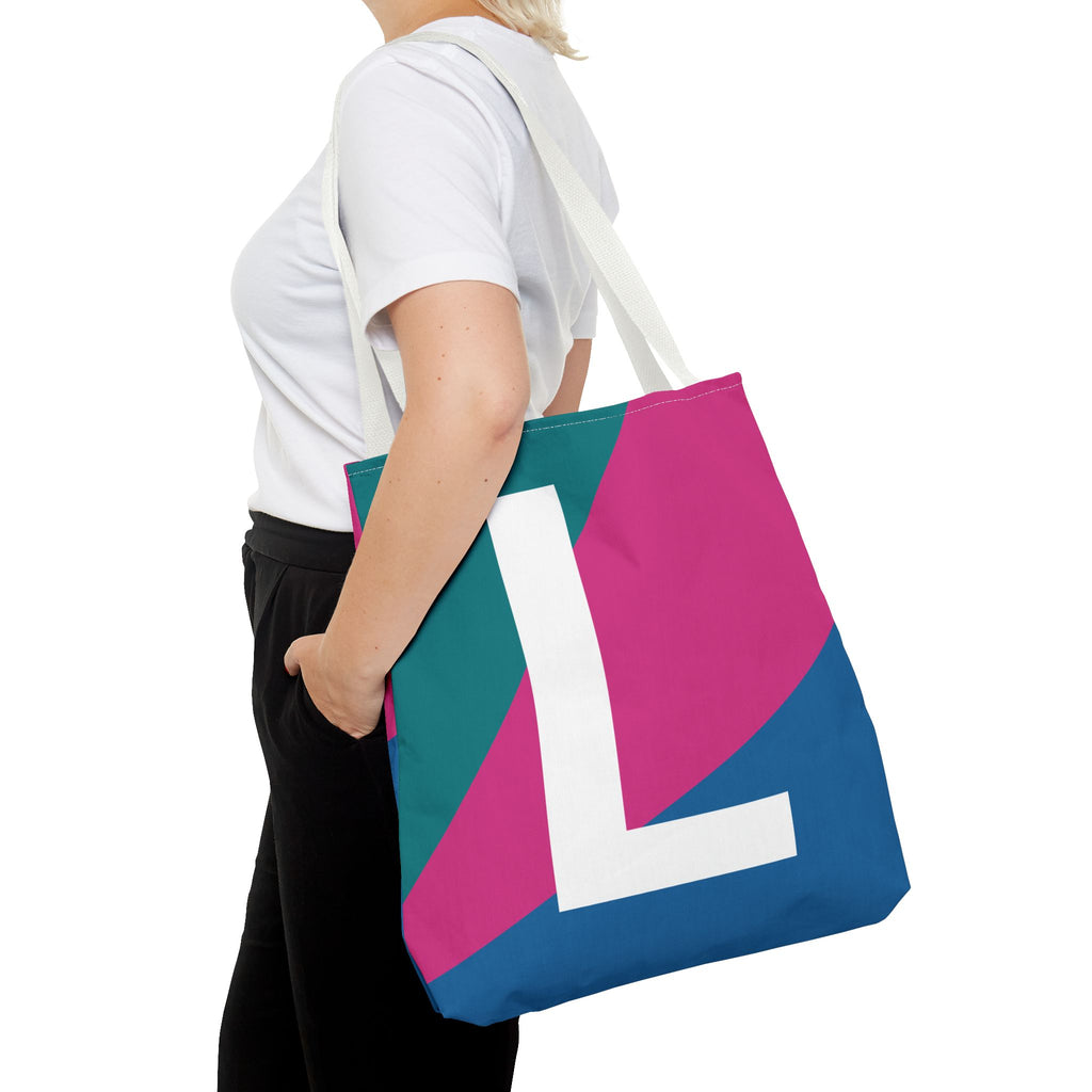 Monogram 'L' Colorblock Tote Bag — Personalized Initial L Shoulder Tote