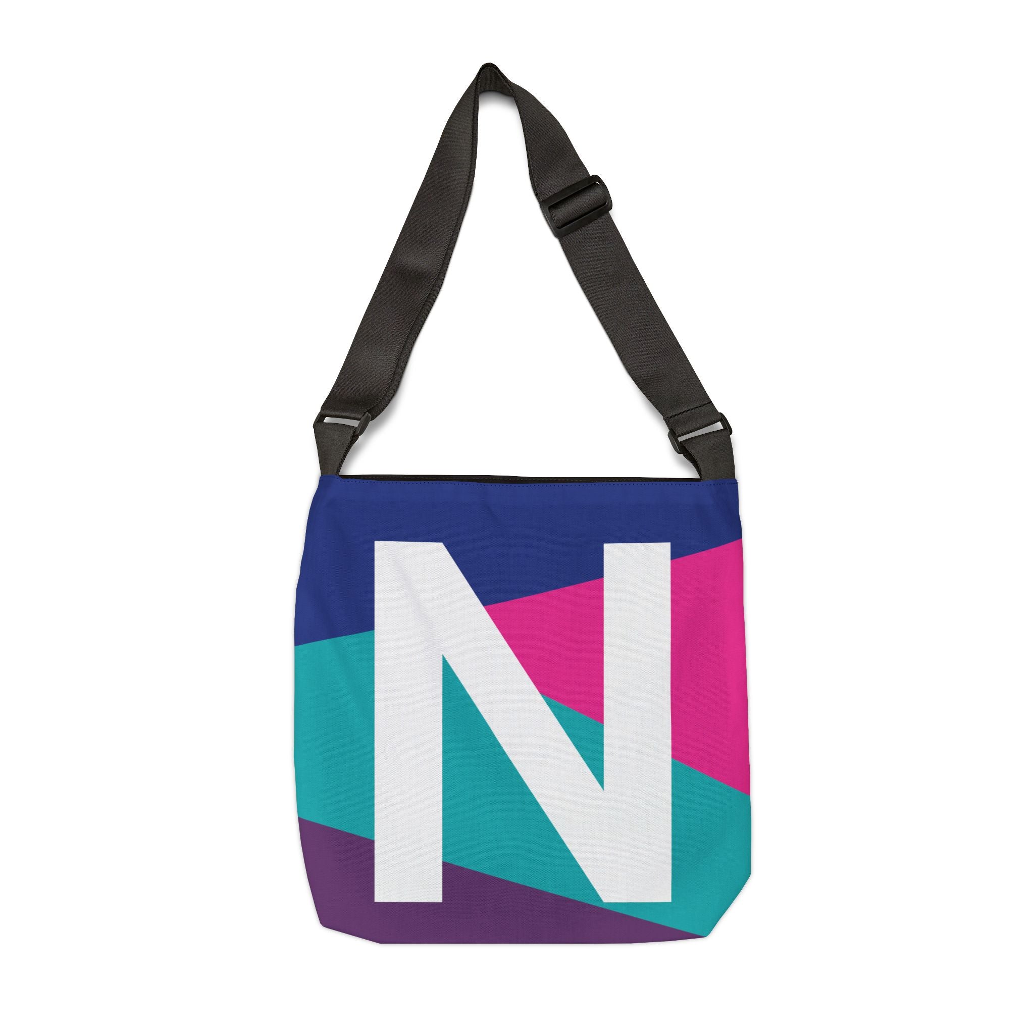Initial Letter 'N' Colorblock Adjustable Tote Bag — Monogram Alphabet Shoulder Bag