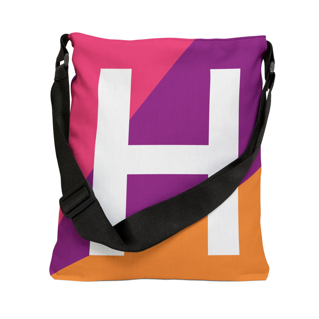 Initial Letter 'H' Colorblock Adjustable Tote Bag — Monogram Alphabet Shoulder Bag