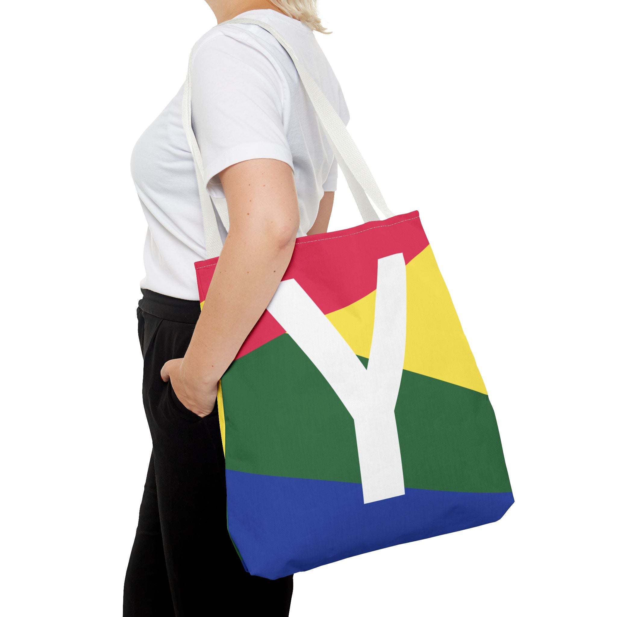 Monogram 'Y' Colorblock Tote Bag — Personalized Initial Y Shoulder Tote