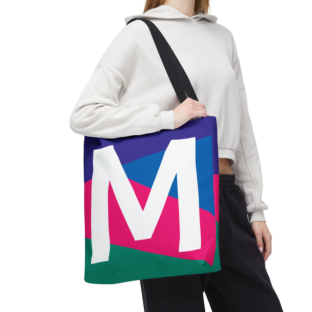 Monogram 'M' Colorblock Tote Bag — Personalized Initial M Shoulder Tote