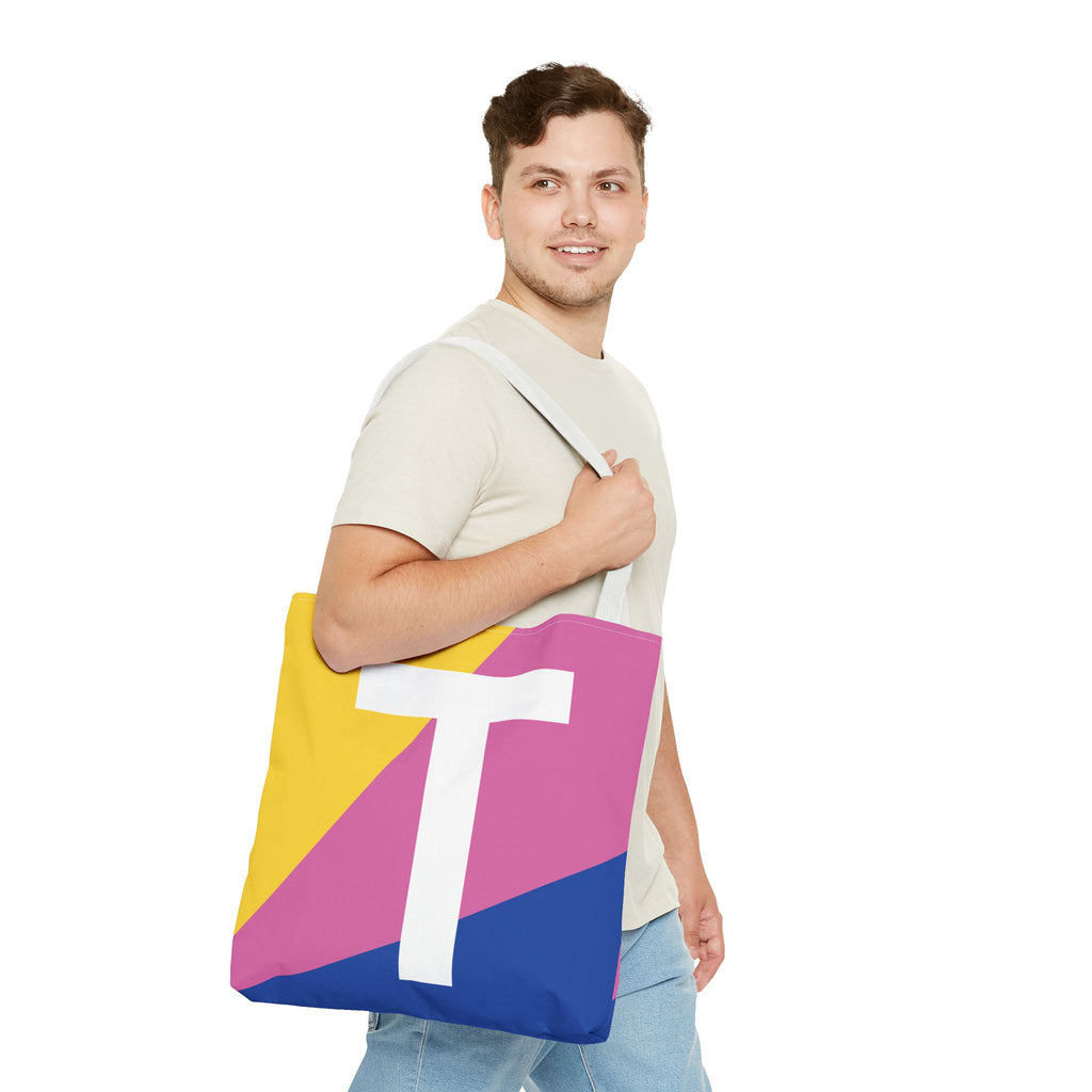 Monogram 'T' Colorblock Tote Bag — Personalized Initial T Shoulder Tote