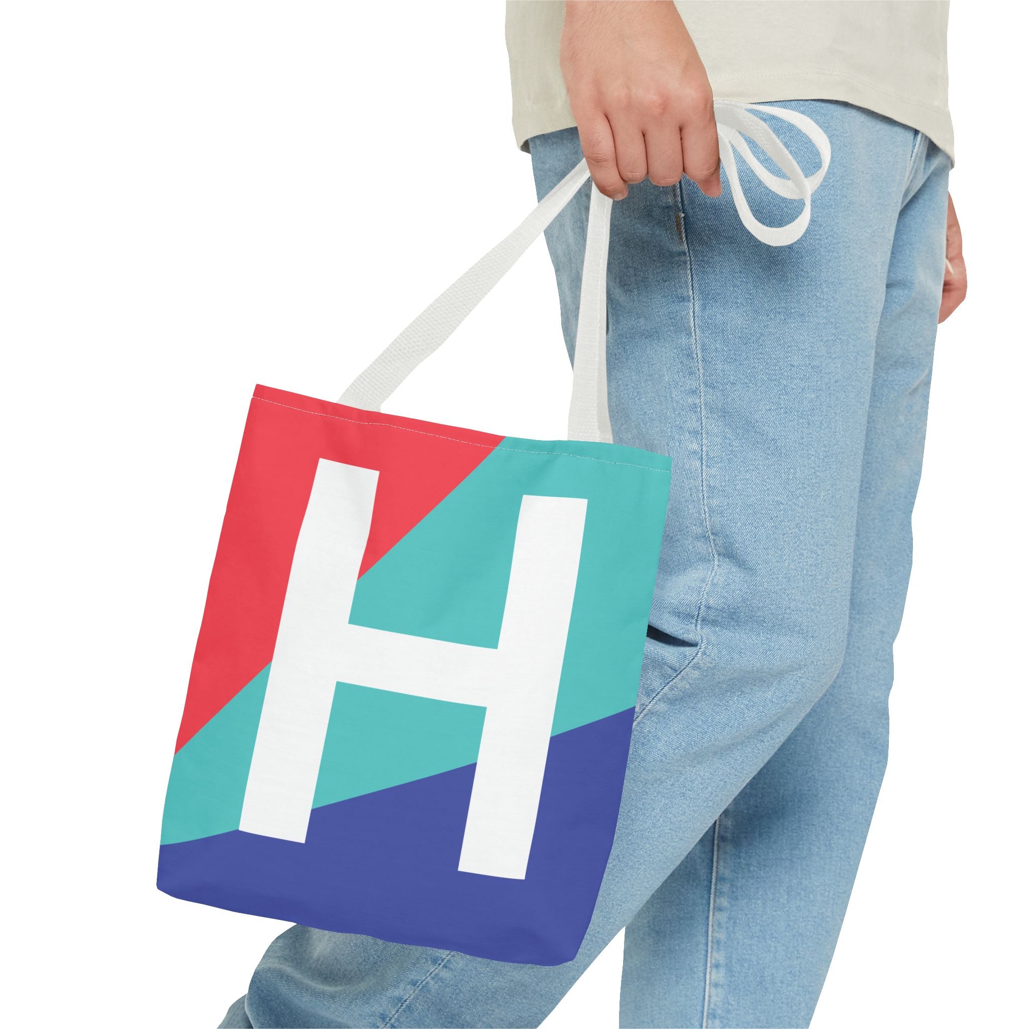 Monogram 'H' Colorblock Tote Bag — Personalized Initial H Shoulder Tote