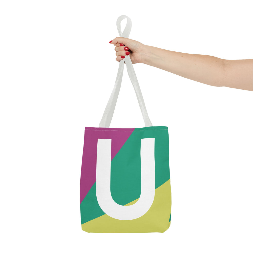 Monogram 'U' Colorblock Tote Bag — Personalized Initial U Shoulder Tote