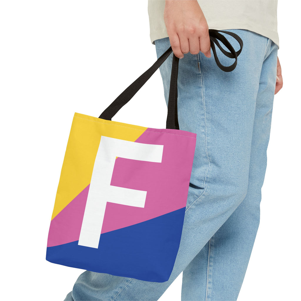 Monogram 'F' Colorblock Tote Bag — Personalized Initial F Shoulder Tote