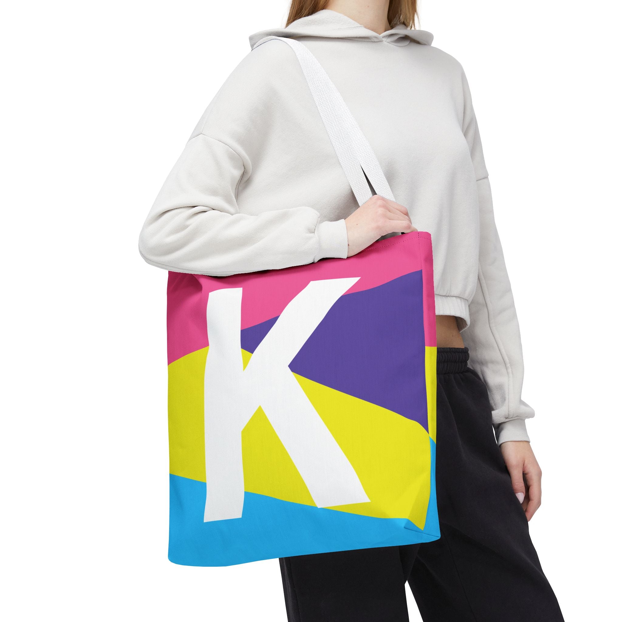 Monogram 'K' Colorblock Tote Bag — Personalized Initial K Shoulder Tote