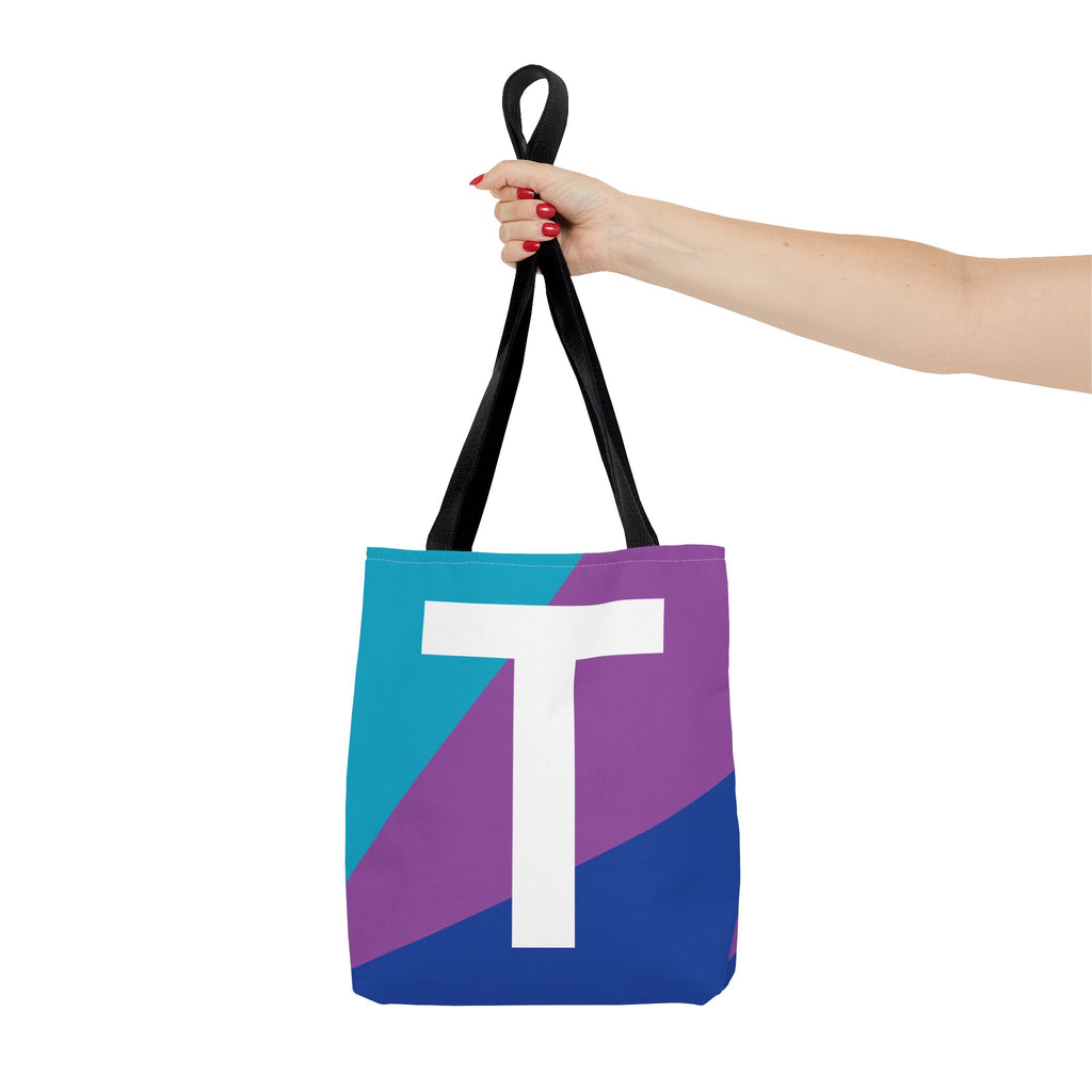 Monogram 'T' Colorblock Tote Bag — Personalized Initial T Shoulder Tote