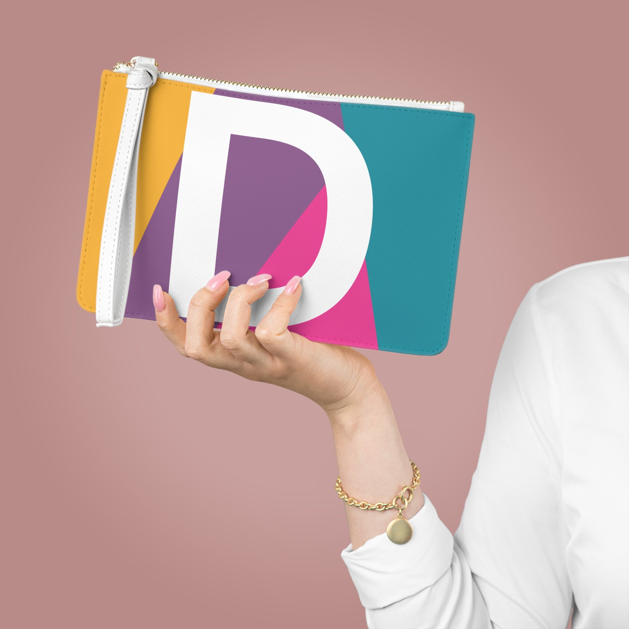 Monogram 'D' Colorblock Clutch Bag — Bold Geometric Wristlet for Everyday & Gifts