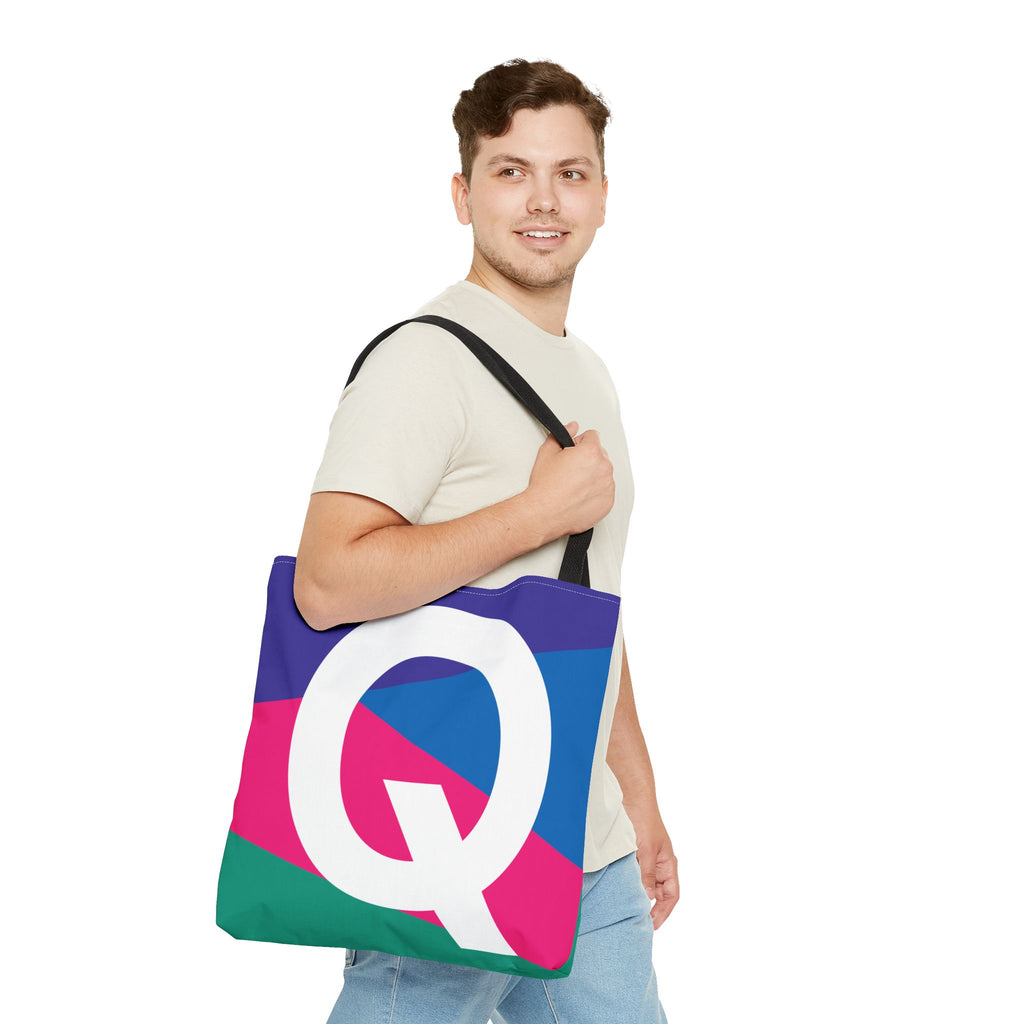 Monogram 'Q' Colorblock Tote Bag — Personalized Initial Q Shoulder Tote