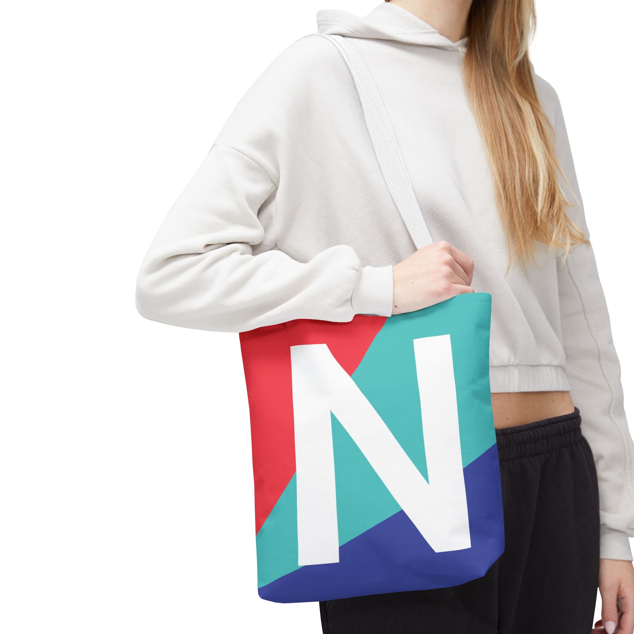 Monogram 'N' Colorblock Tote Bag — Personalized Initial N Shoulder Tote
