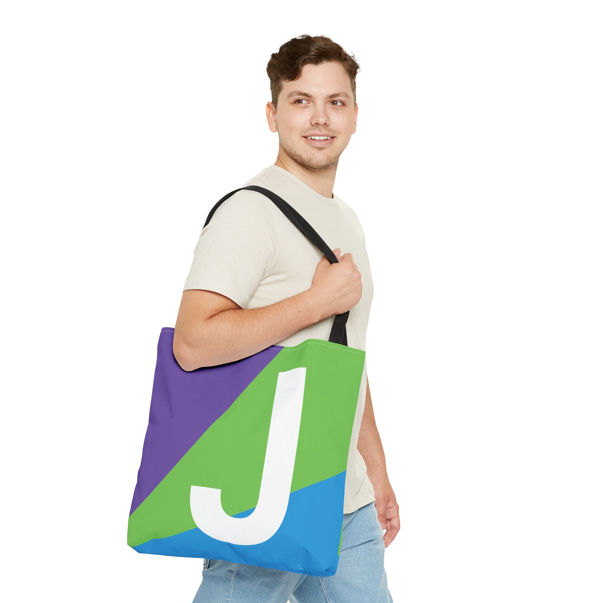 Monogram 'J' Colorblock Tote Bag — Personalized Initial J Shoulder Tote