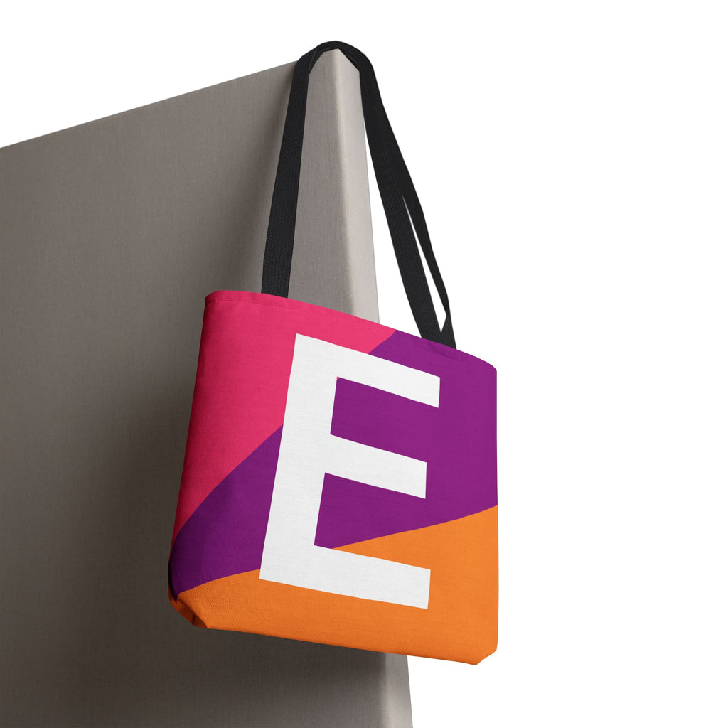 Monogram 'E' Colorblock Tote Bag — Personalized Initial E Shoulder Tote
