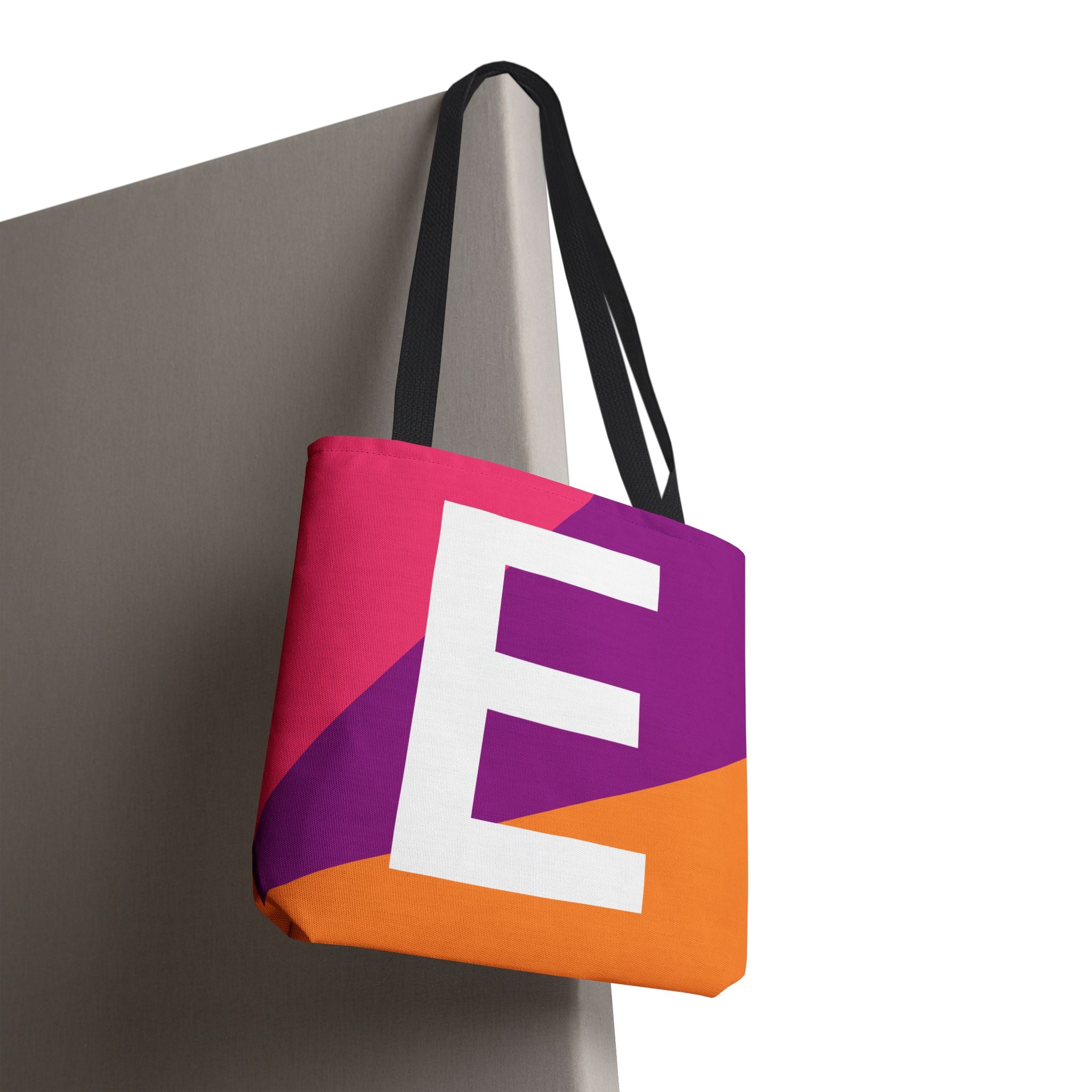 Monogram 'E' Colorblock Tote Bag — Personalized Initial E Shoulder Tote