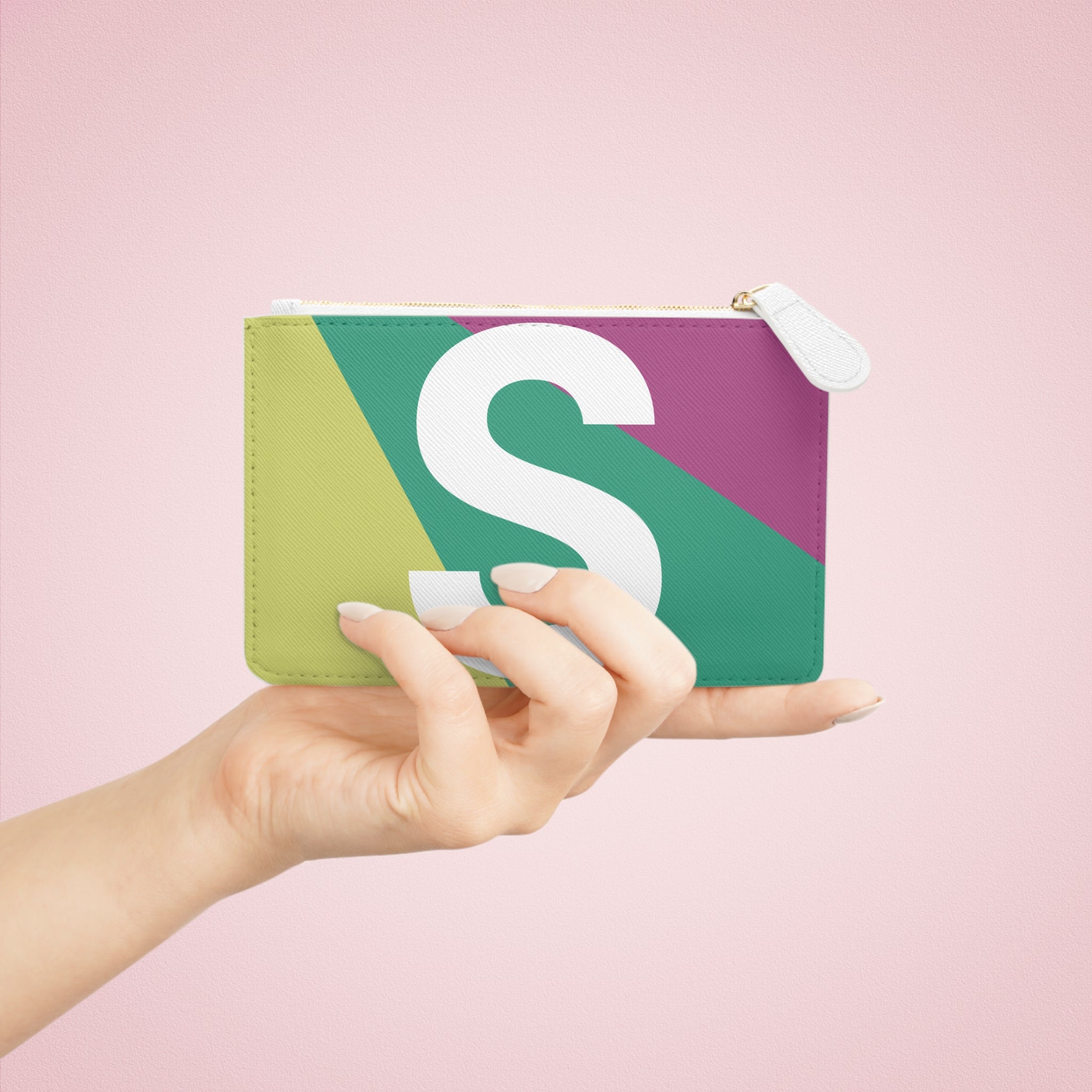 Initial S Mini Clutch — Colorblock Monogram Wristlet Wallet