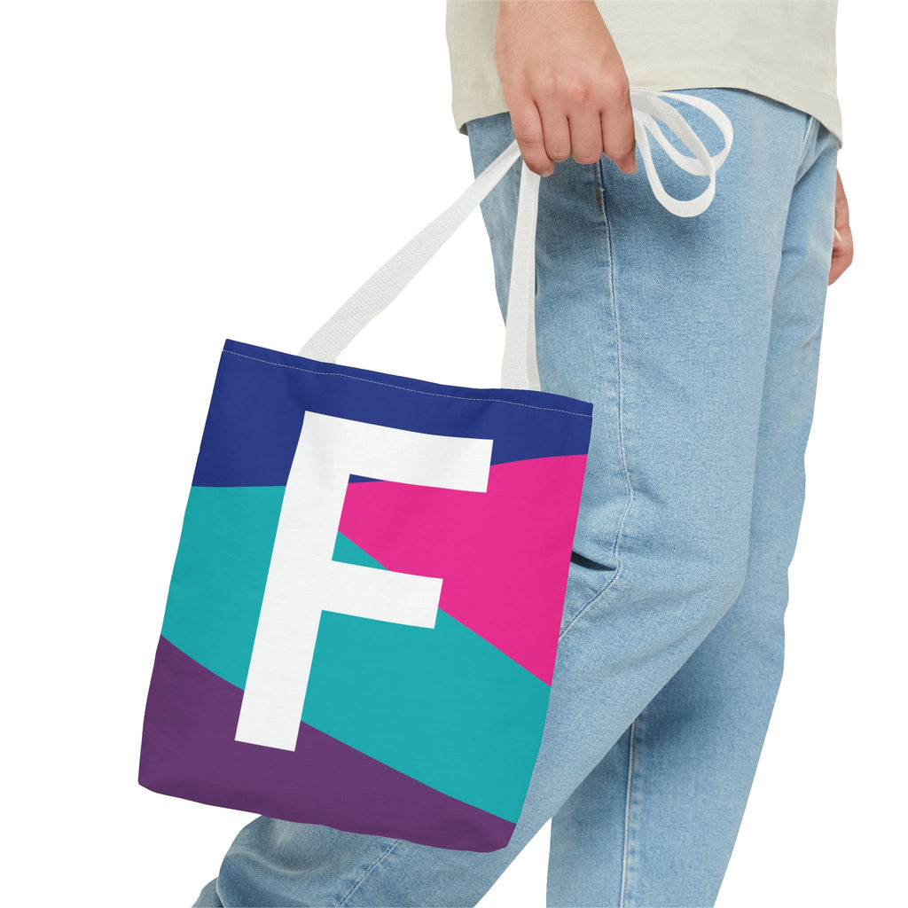 Monogram 'F' Colorblock Tote Bag — Personalized Initial F Shoulder Tote