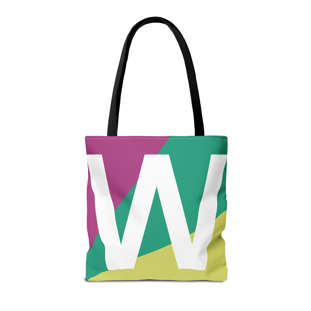 Monogram 'W' Colorblock Tote Bag — Personalized Initial W Shoulder Tote