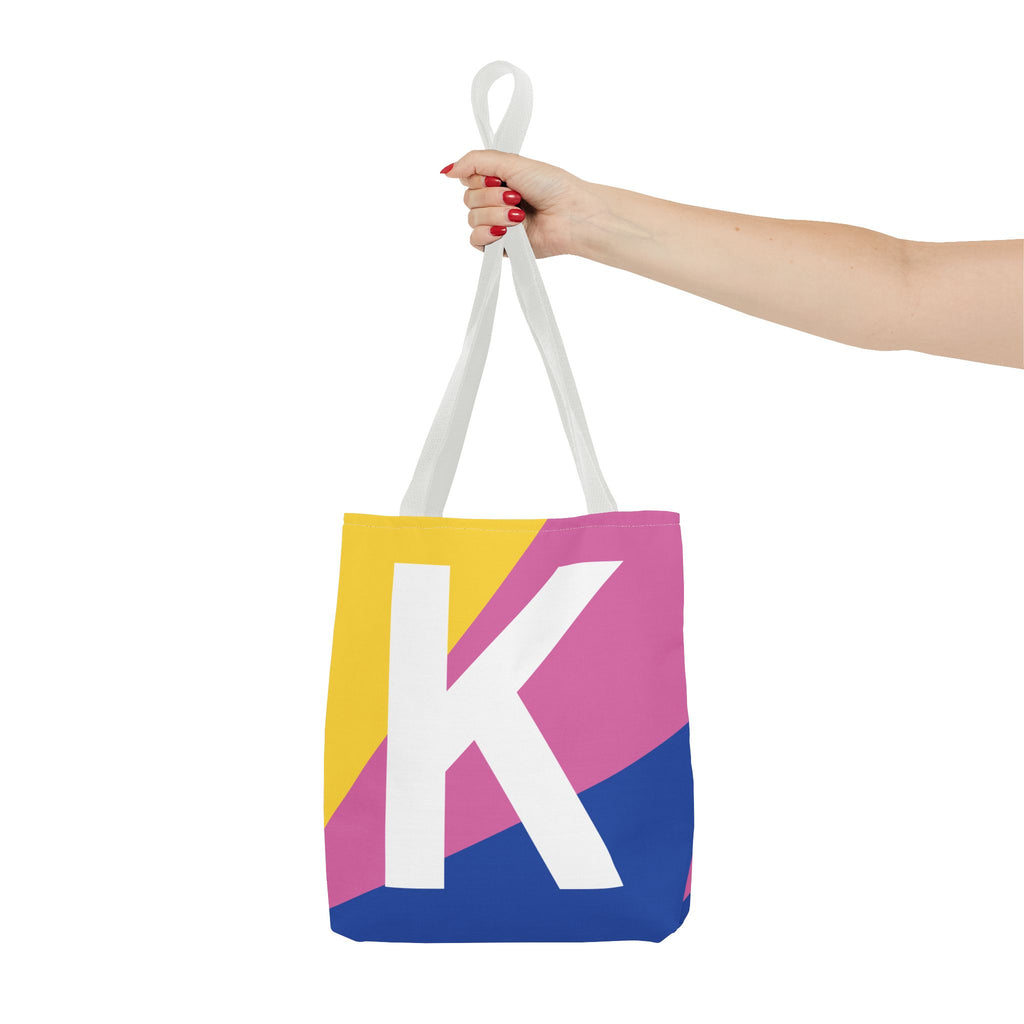 Monogram 'K' Colorblock Tote Bag — Personalized Initial K Shoulder Tote