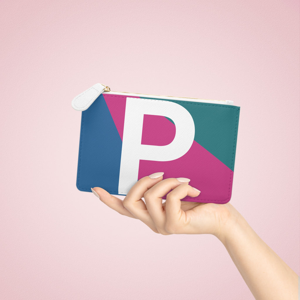 Initial P Mini Clutch — Colorblock Monogram Wristlet Wallet