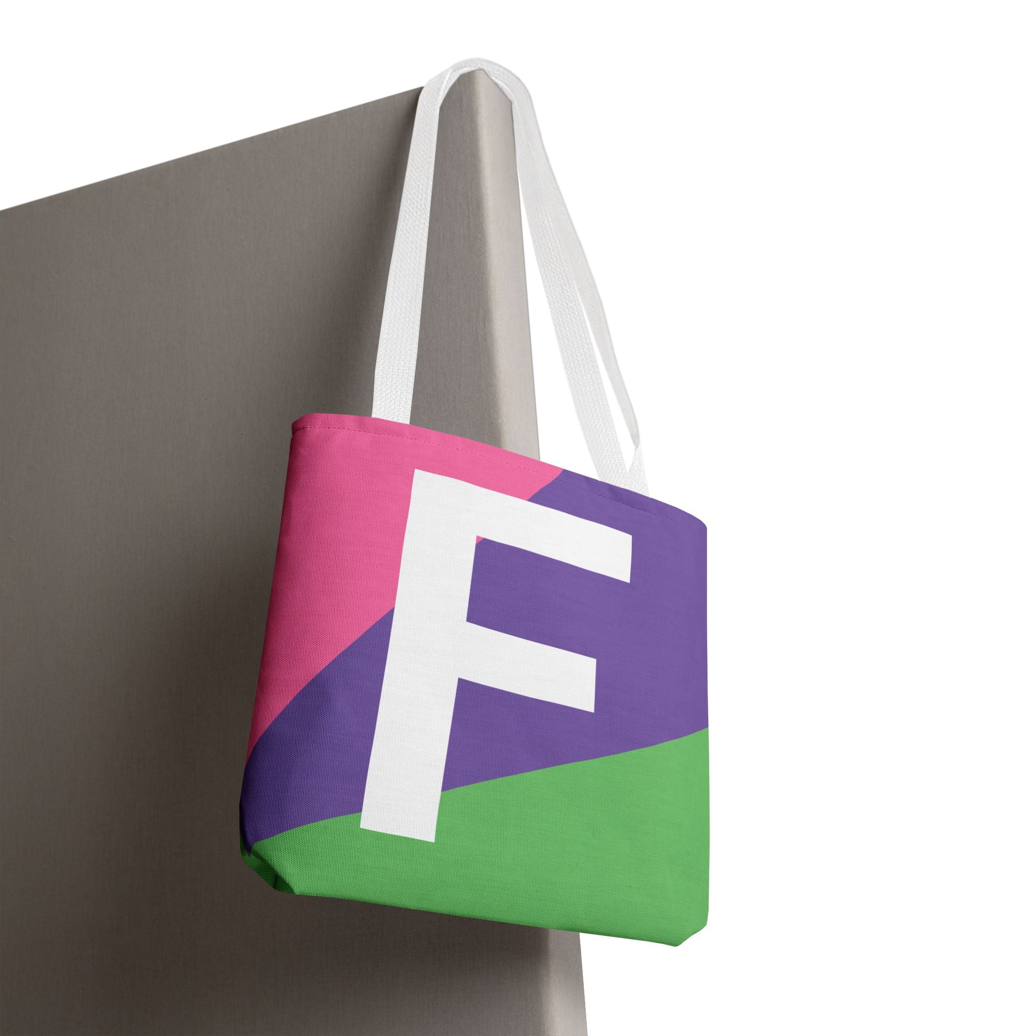 Monogram 'F' Colorblock Tote Bag — Personalized Initial F Shoulder Tote