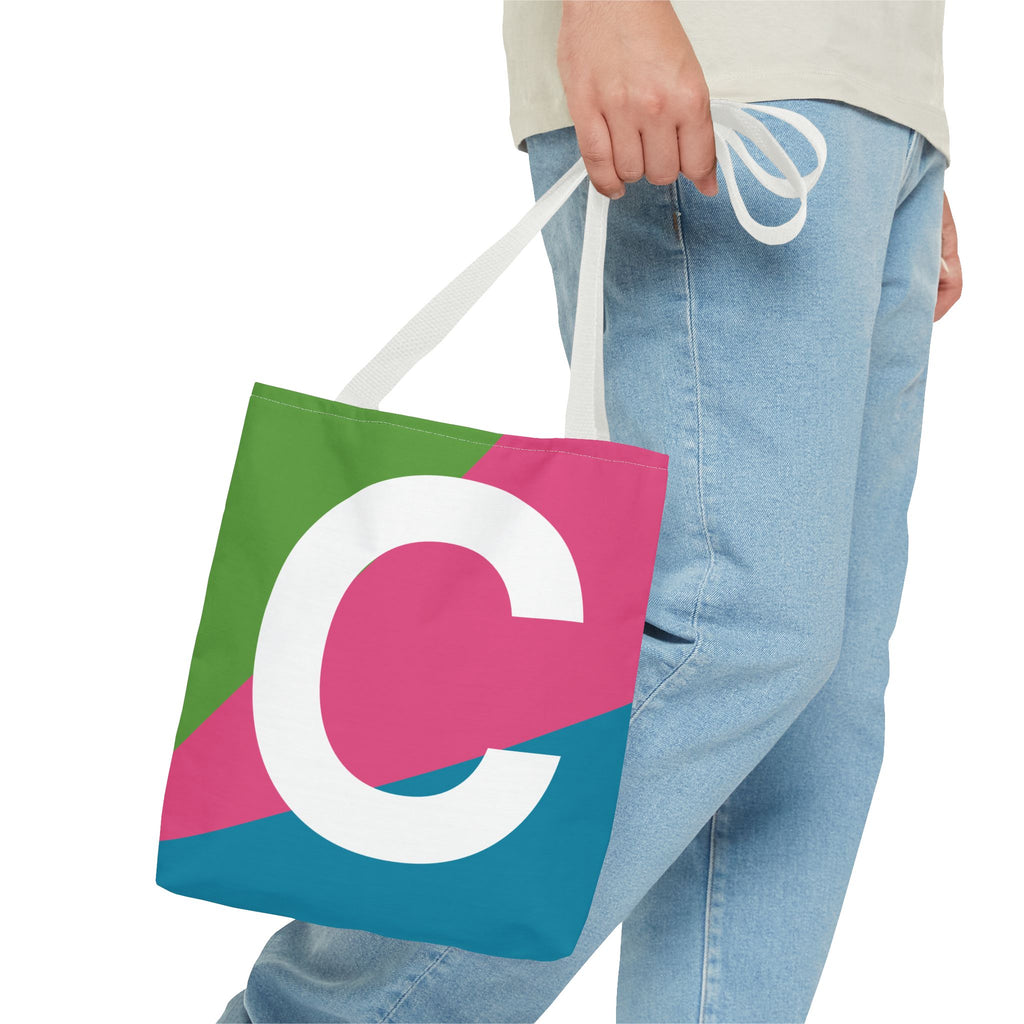 Monogram 'C' Colorblock Tote Bag — Personalized Initial C Shoulder Tote