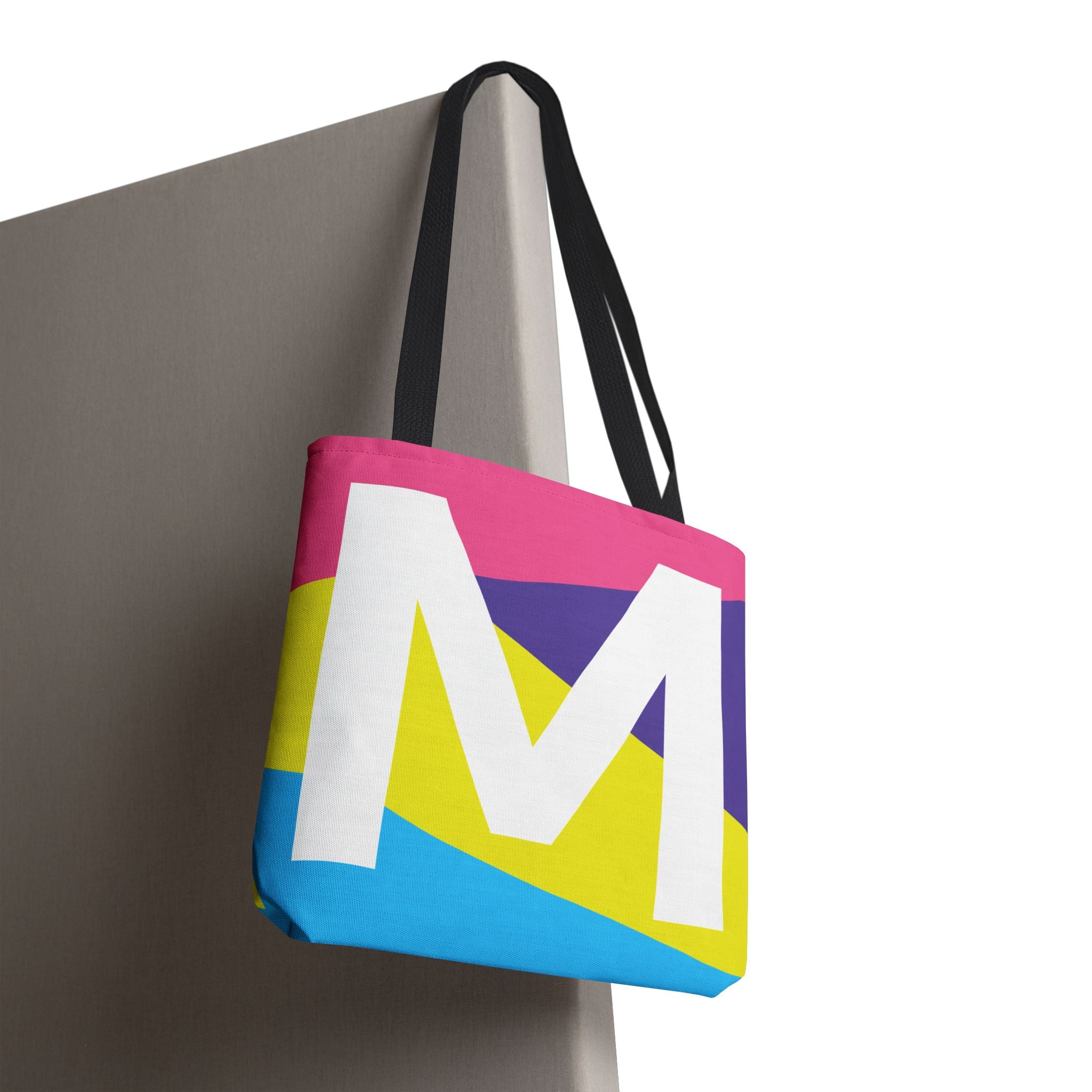 Monogram 'M' Colorblock Tote Bag — Personalized Initial M Shoulder Tote