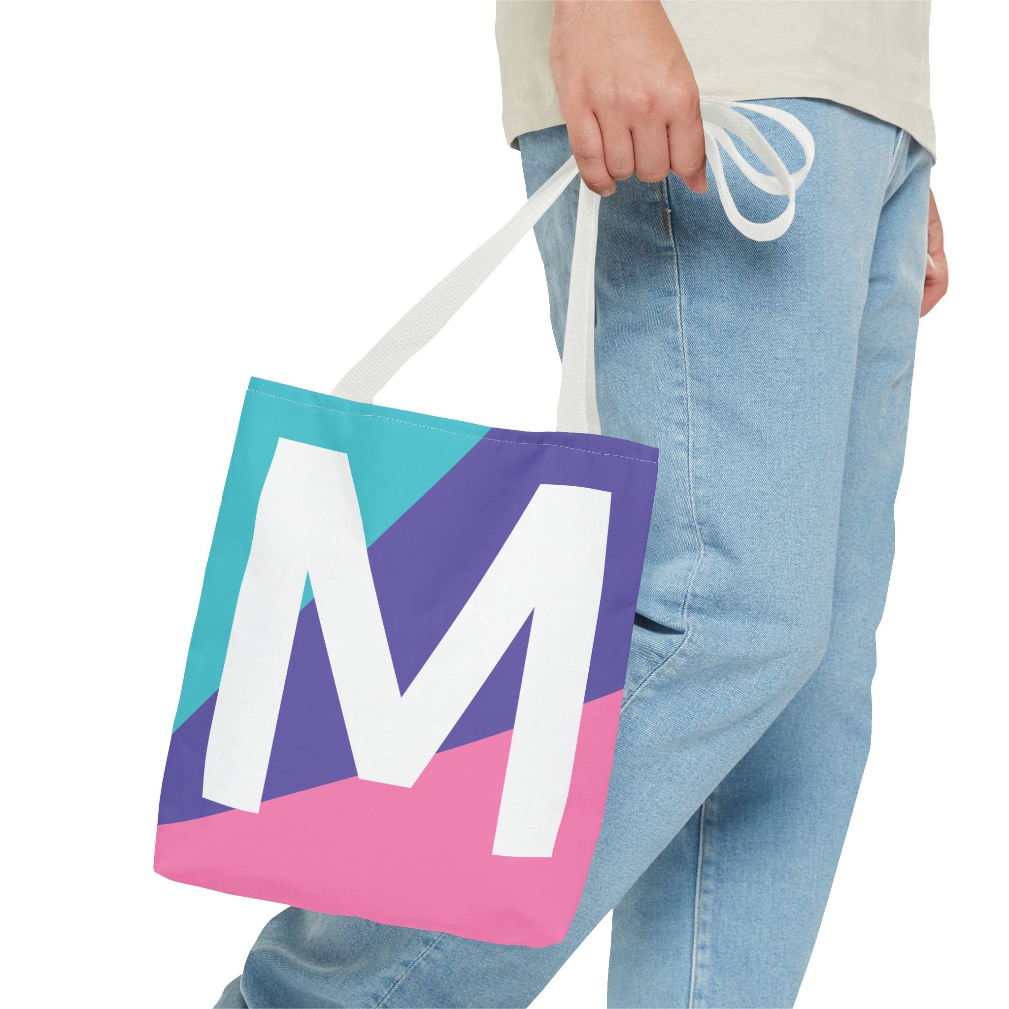 Monogram 'M' Colorblock Tote Bag — Personalized Initial M Shoulder Tote