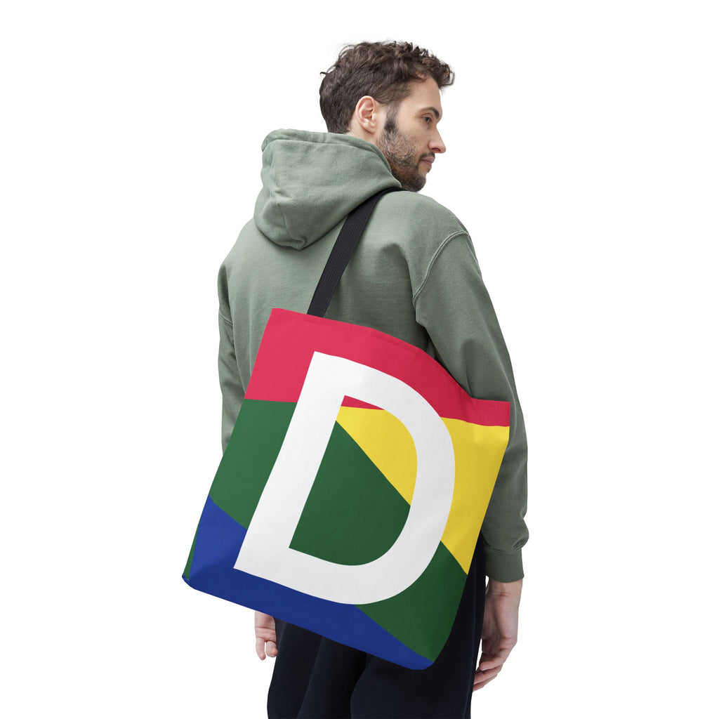 Monogram 'D' Colorblock Tote Bag — Personalized Initial D Shoulder Tote