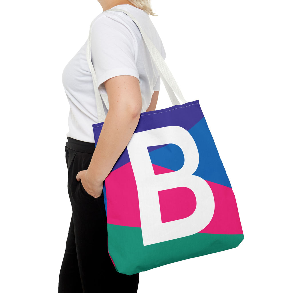 Monogram 'B' Colorblock Tote Bag — Personalized Initial B Shoulder Tote