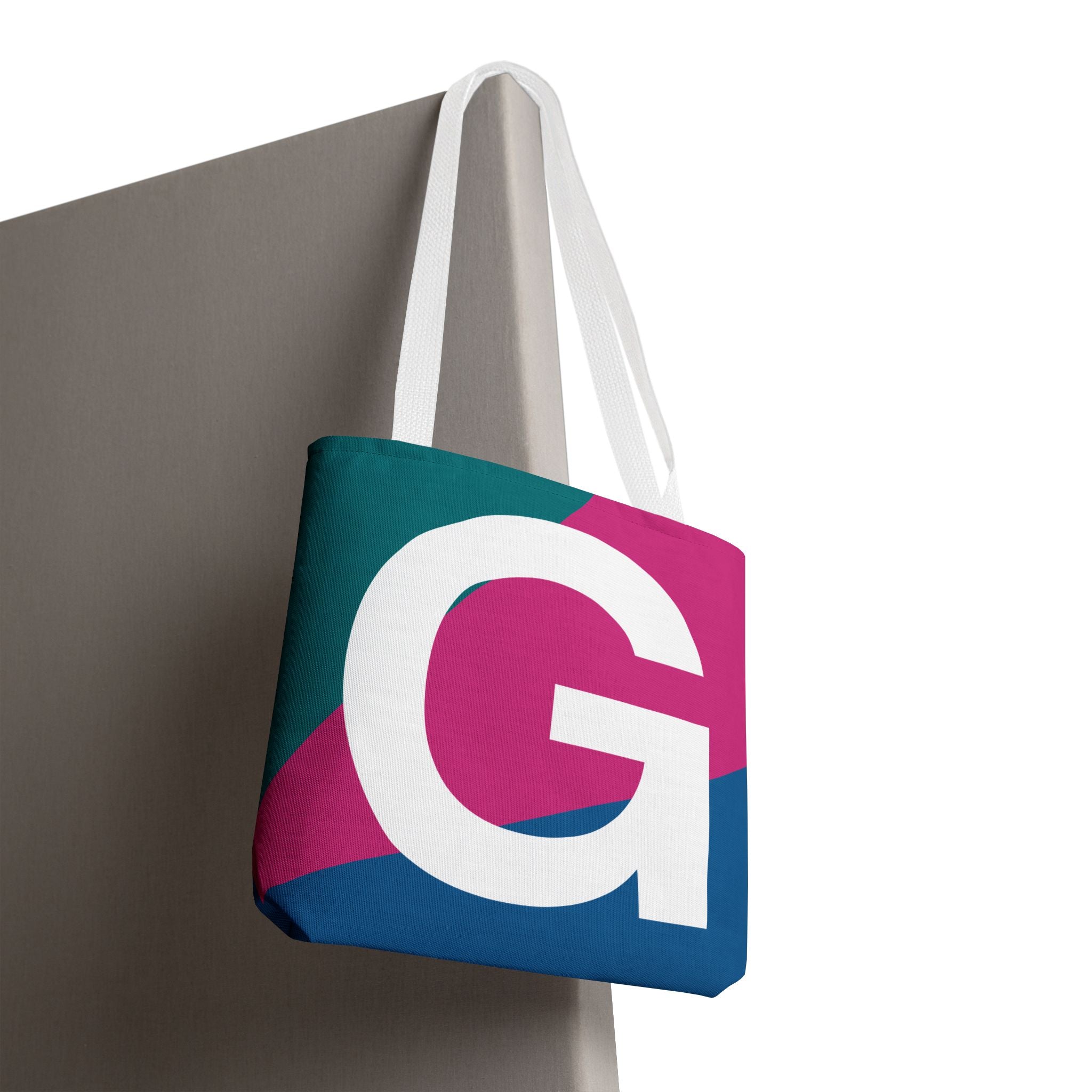Monogram 'G' Colorblock Tote Bag — Personalized Initial G Shoulder Tote