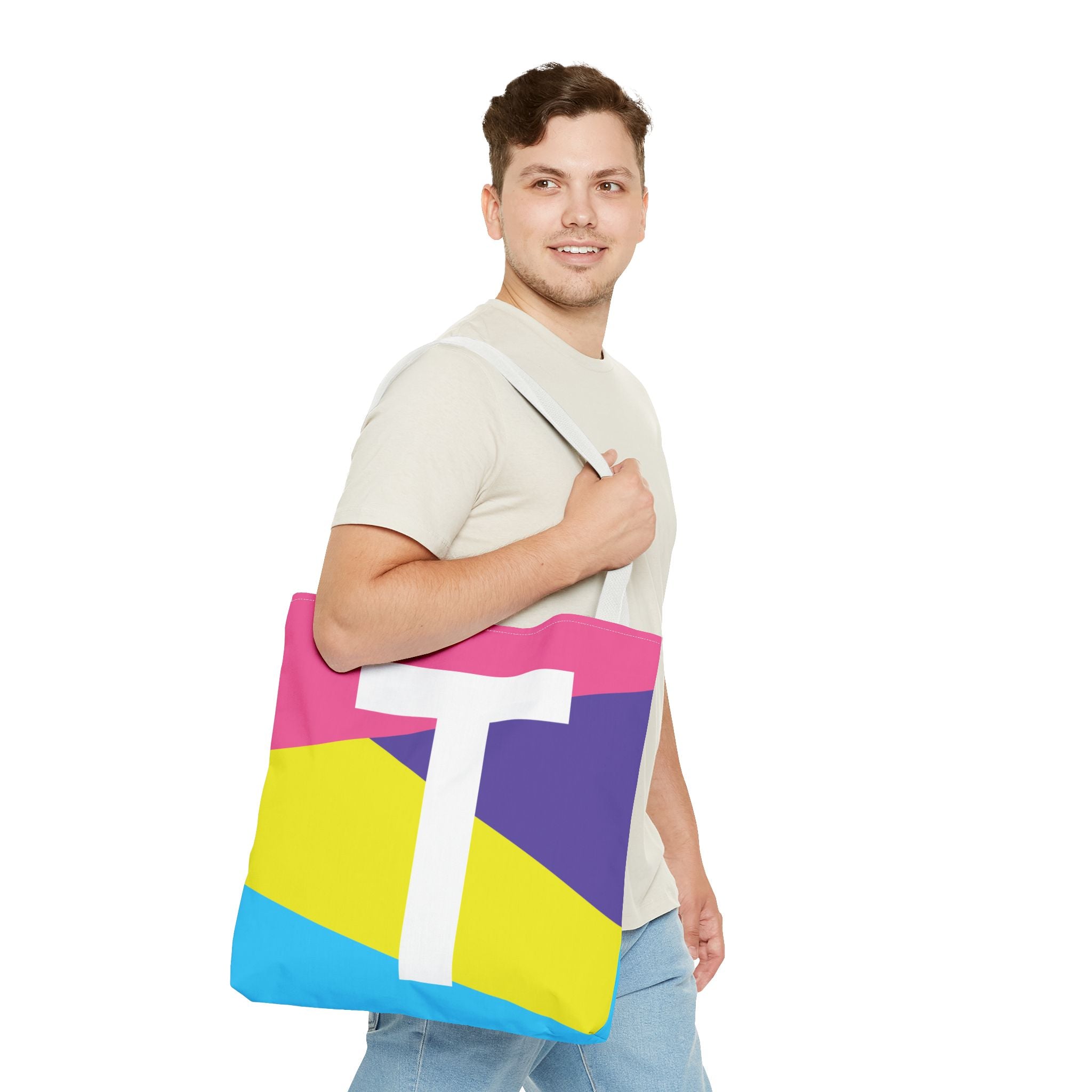 Monogram 'T' Colorblock Tote Bag — Personalized Initial T Shoulder Tote