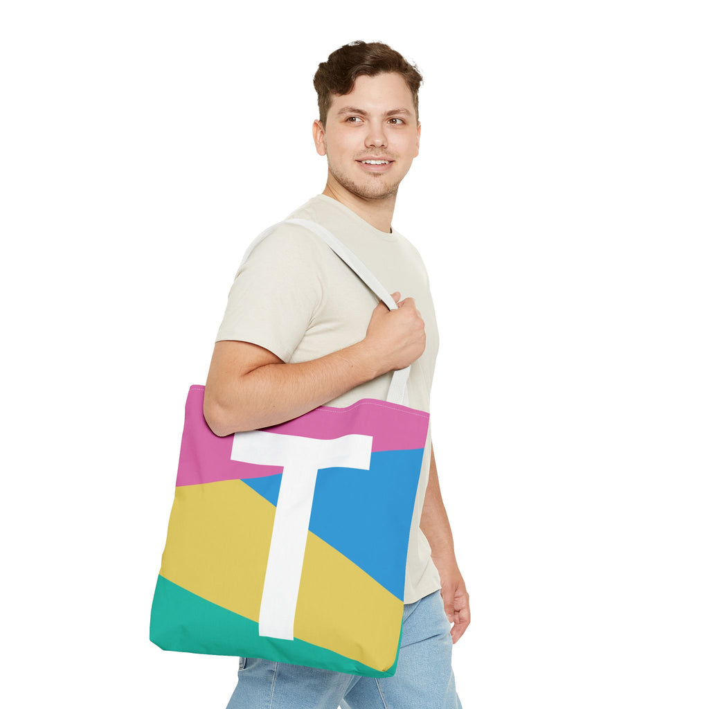 Monogram 'T' Colorblock Tote Bag — Personalized Initial T Shoulder Tote