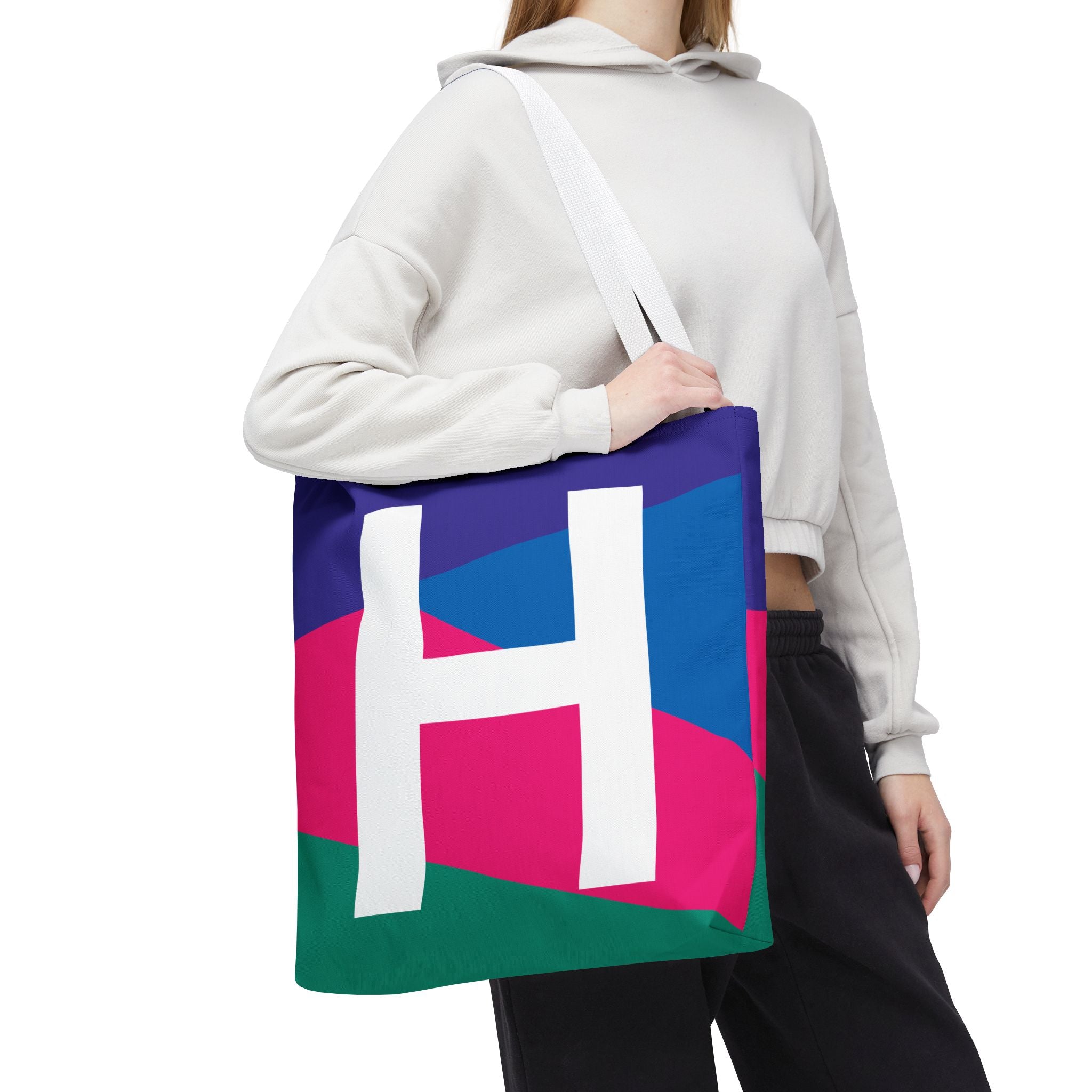 Monogram 'H' Colorblock Tote Bag — Personalized Initial H Shoulder Tote