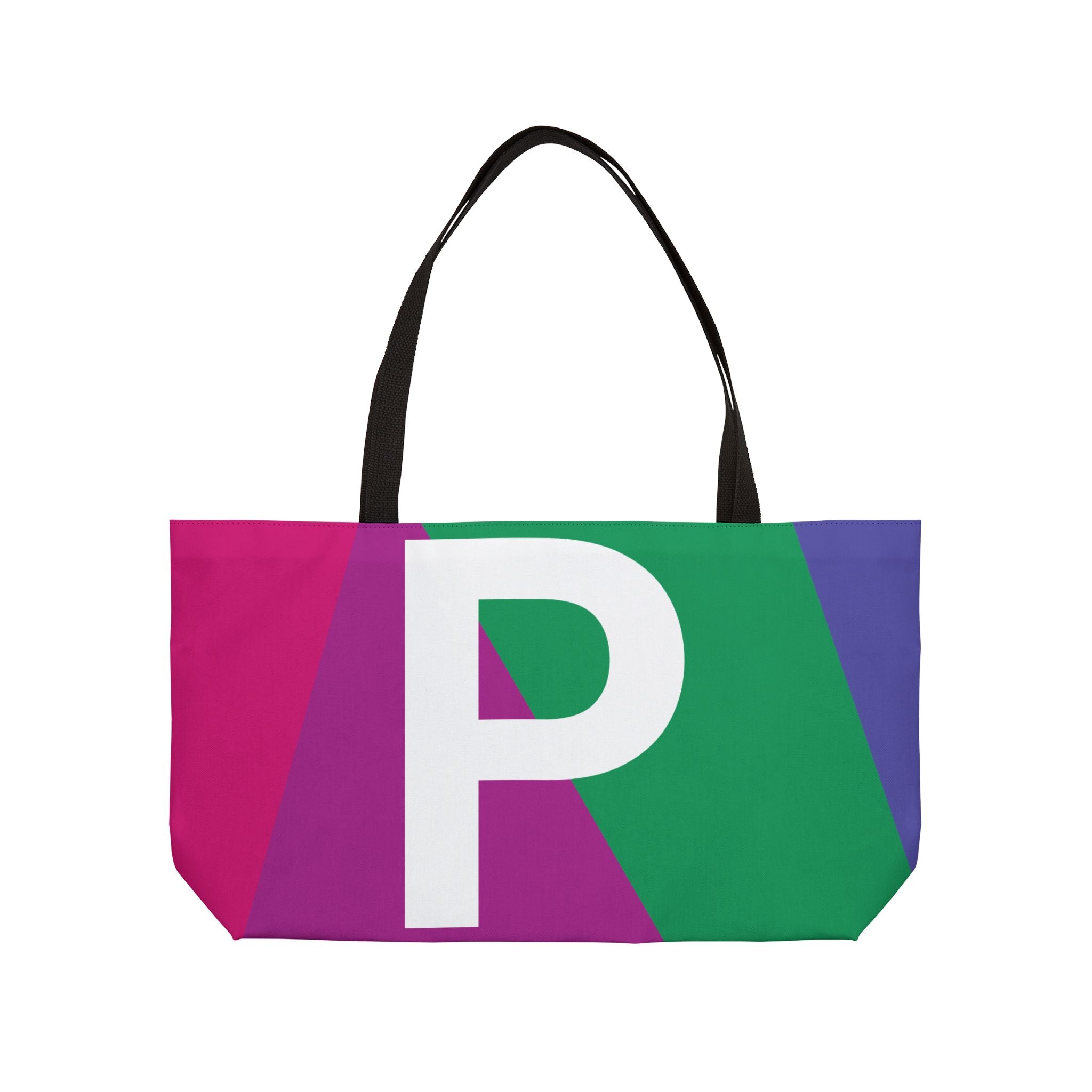 Personalized 'P' Colorblock Tote Bag — Monogram Weekender Tote