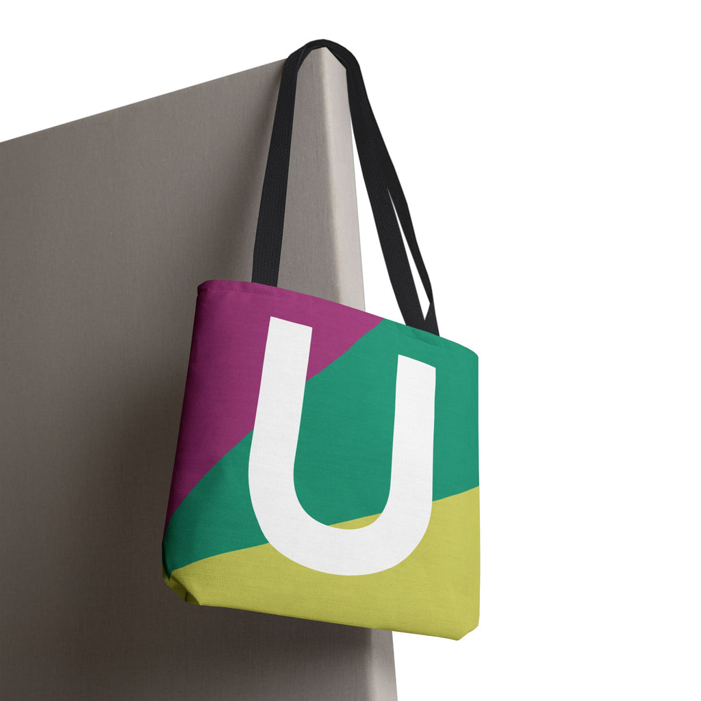 Monogram 'U' Colorblock Tote Bag — Personalized Initial U Shoulder Tote