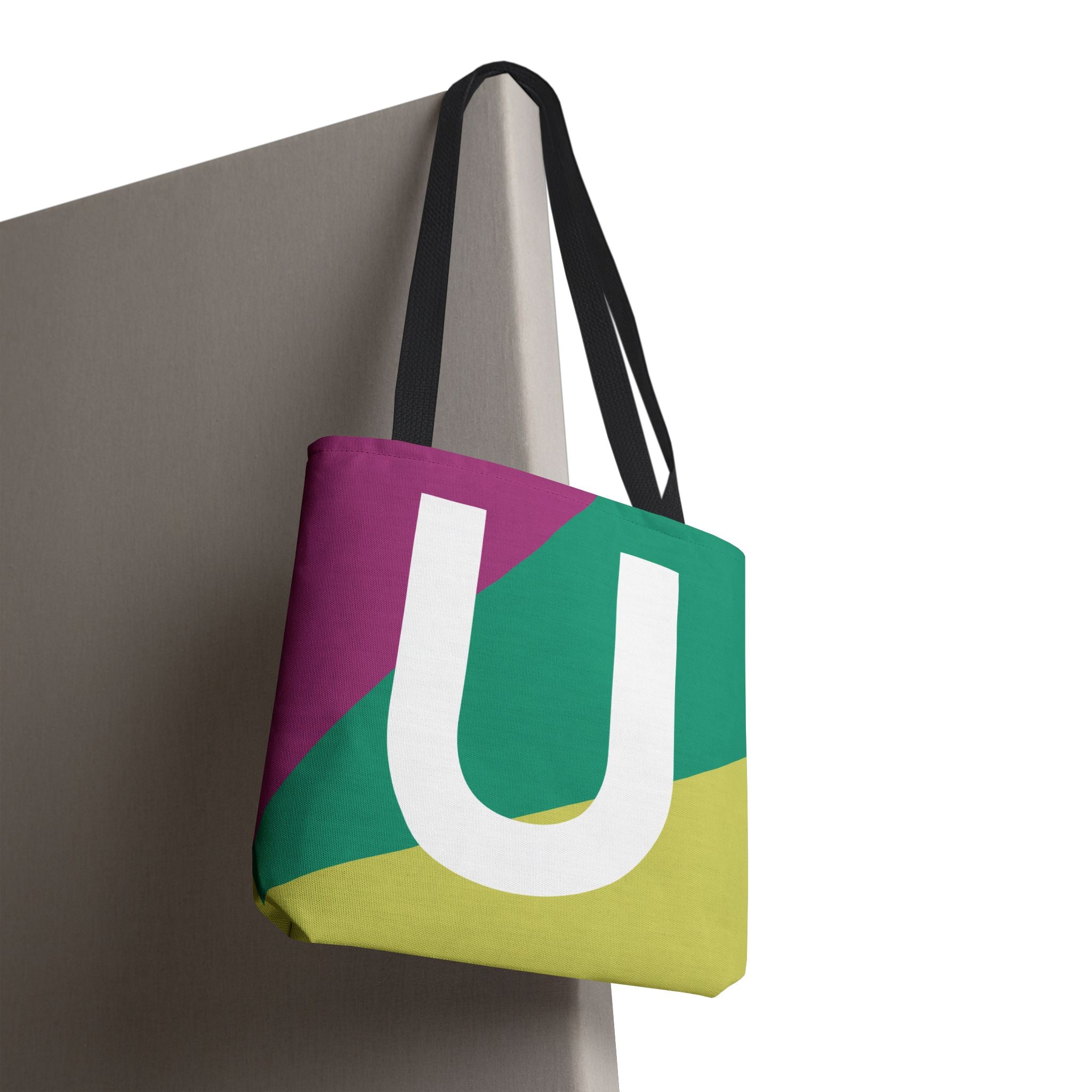 Monogram 'U' Colorblock Tote Bag — Personalized Initial U Shoulder Tote