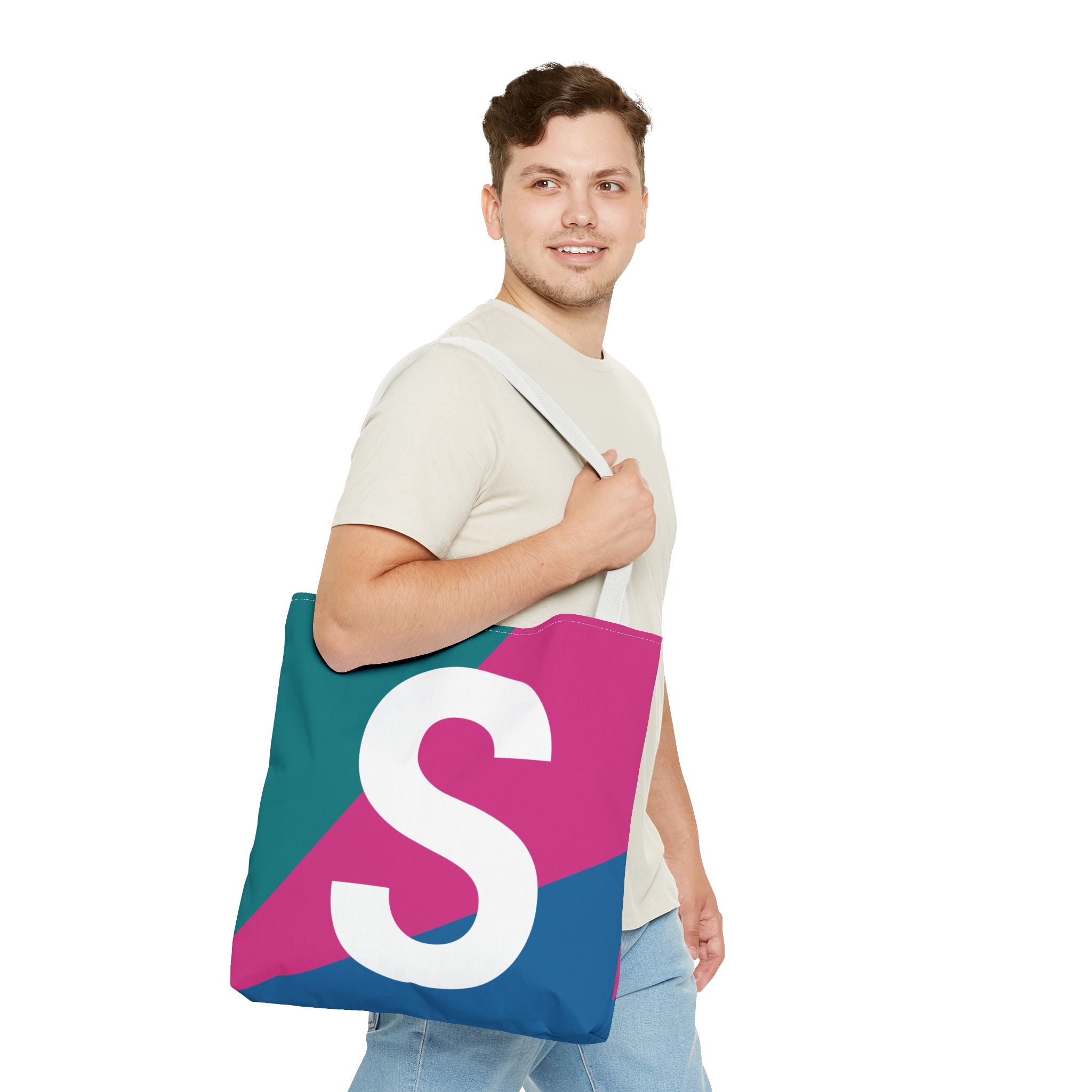 Monogram 'S' Colorblock Tote Bag — Personalized Initial S Shoulder Tote