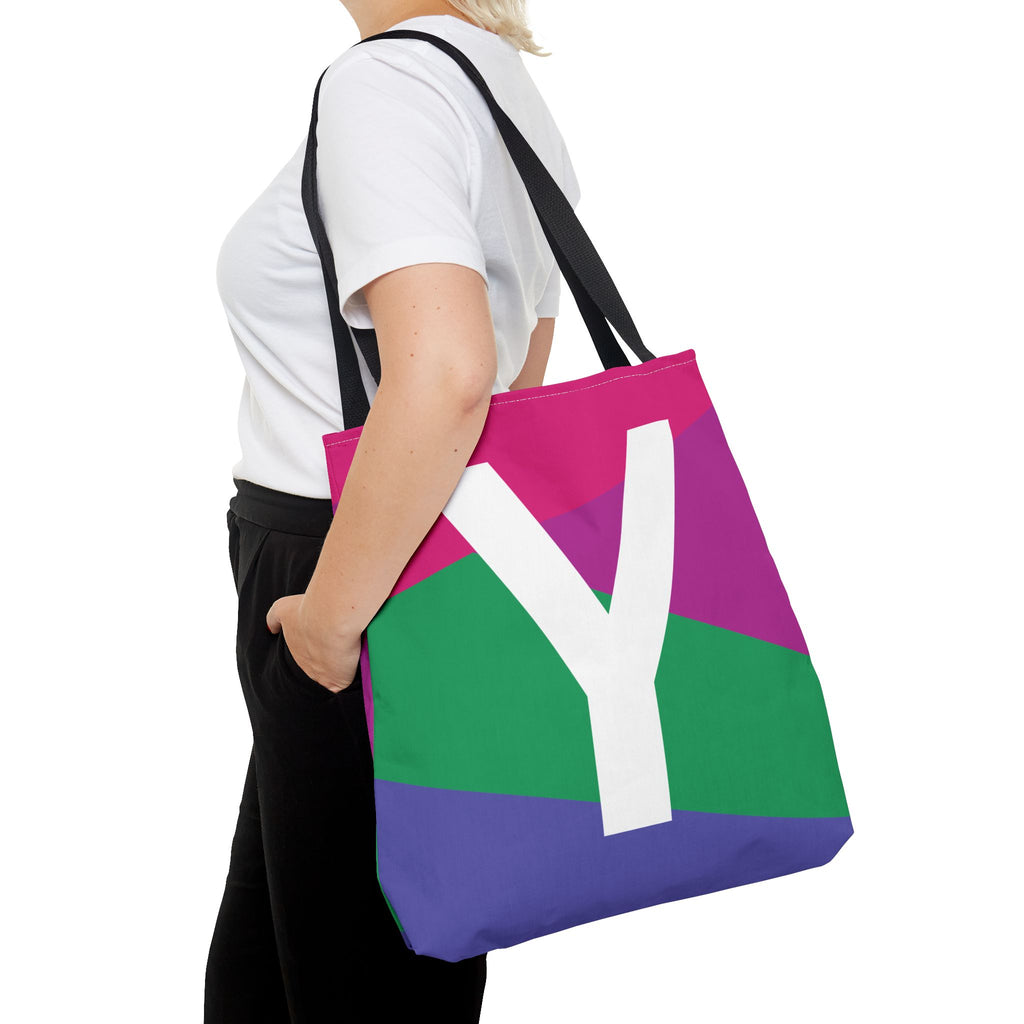 Monogram 'Y' Colorblock Tote Bag — Personalized Initial Y Shoulder Tote
