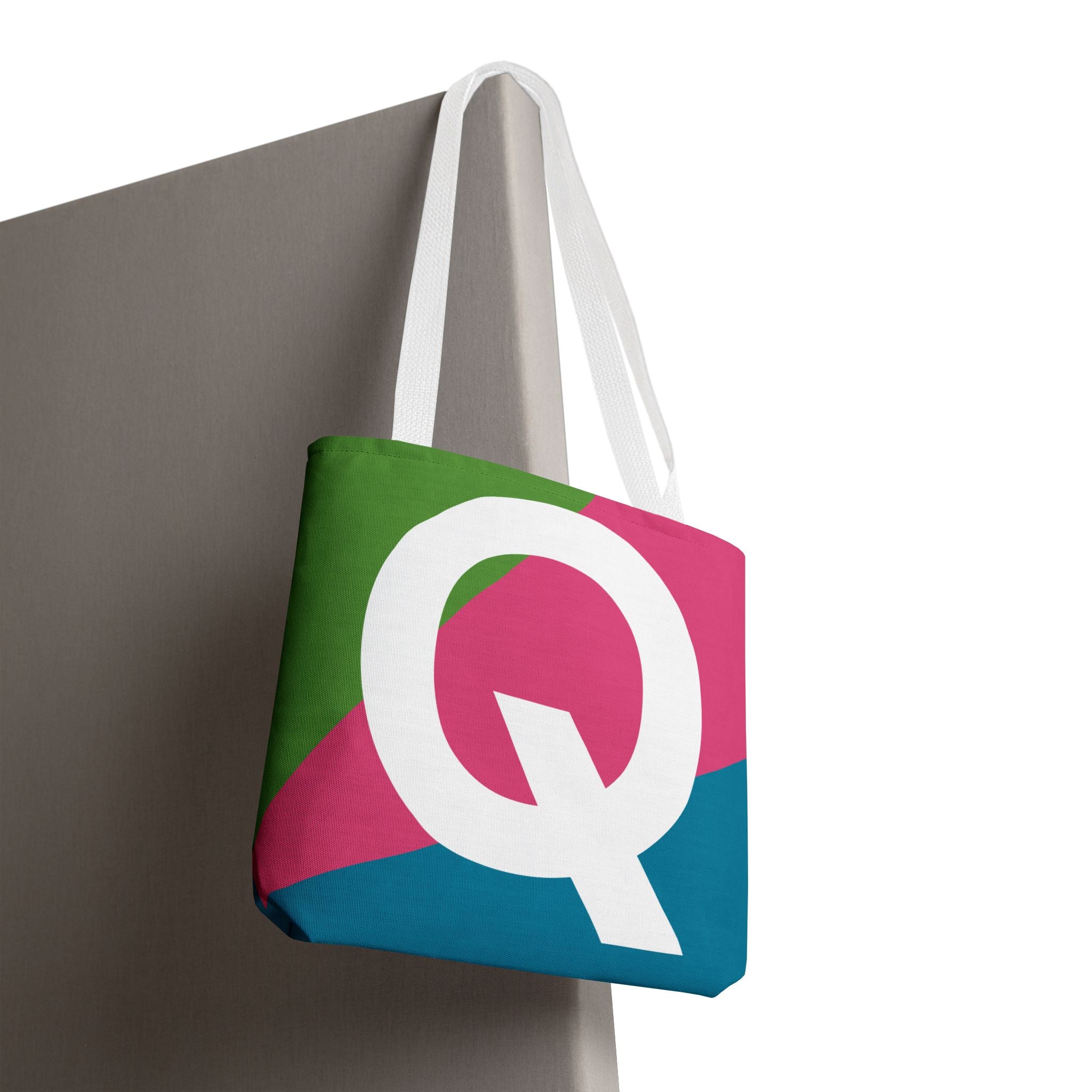 Monogram 'Q' Colorblock Tote Bag — Personalized Initial Q Shoulder Tote