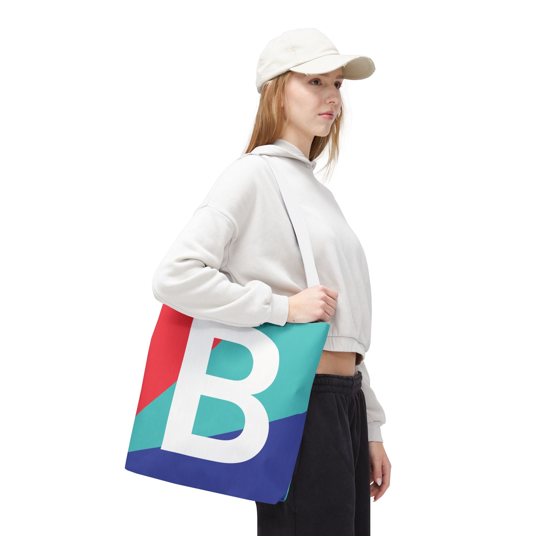 Monogram 'B' Colorblock Tote Bag — Personalized Initial B Shoulder Tote