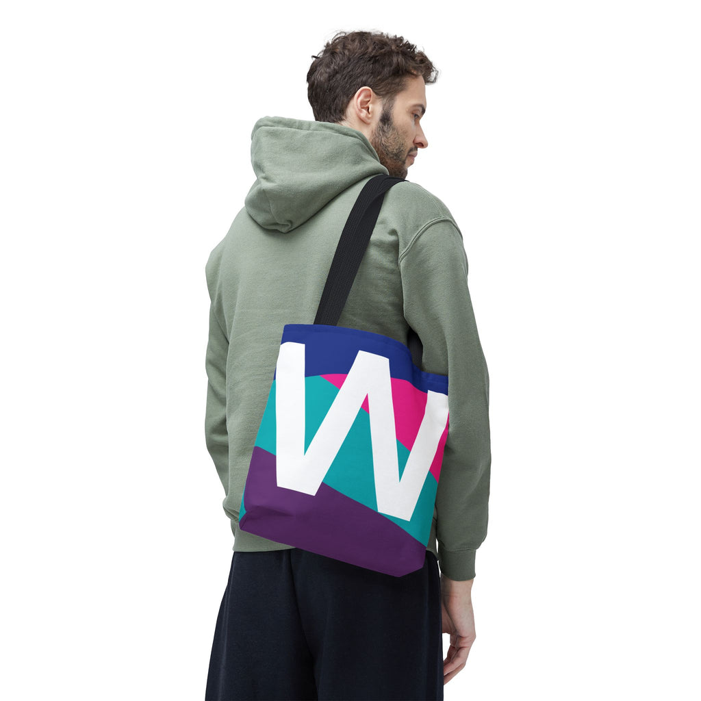 Monogram 'W' Colorblock Tote Bag — Personalized Initial W Shoulder Tote