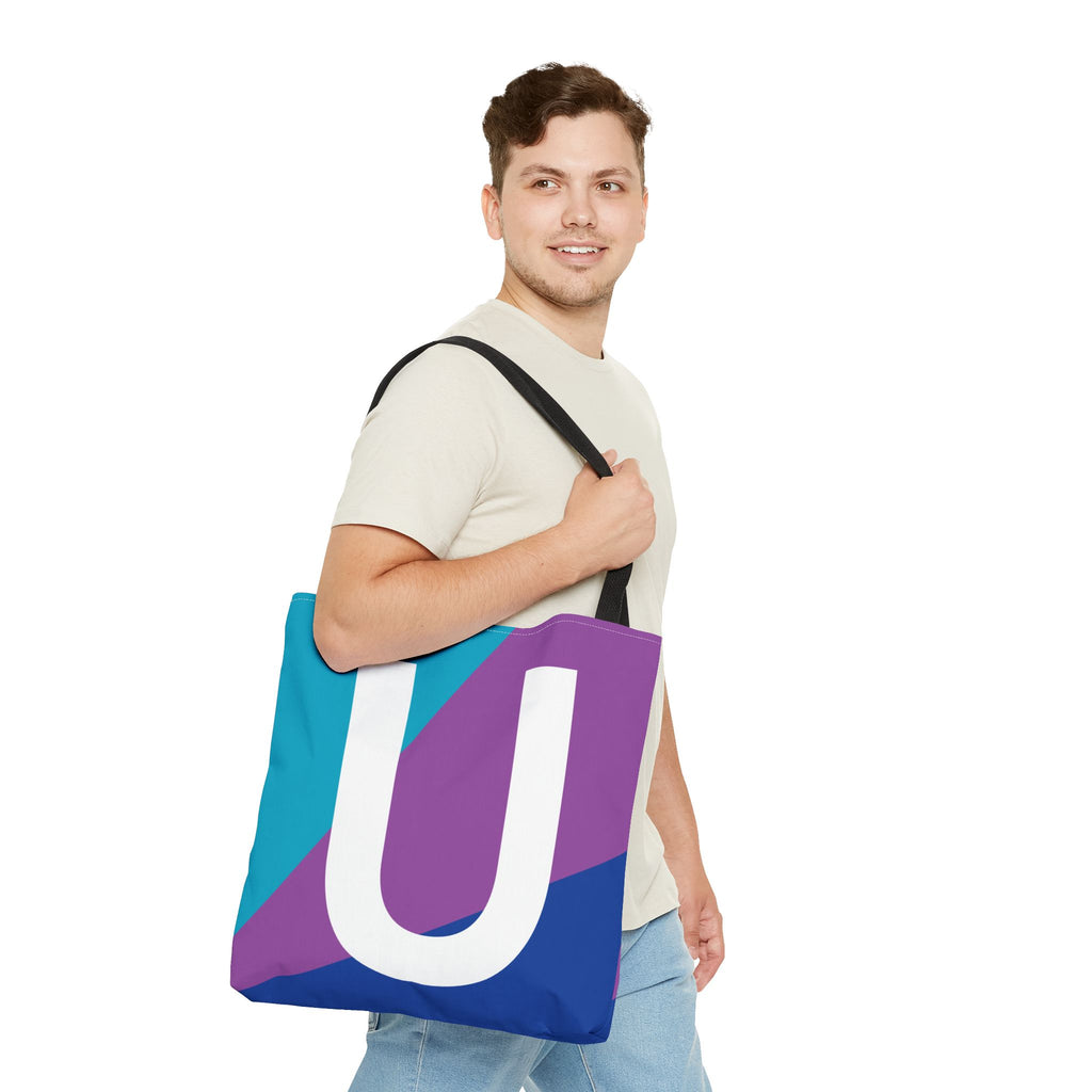 Monogram 'U' Colorblock Tote Bag — Personalized Initial U Shoulder Tote