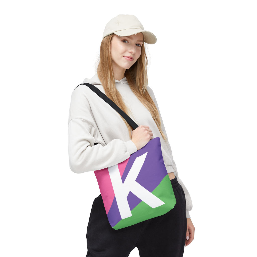 Monogram 'K' Colorblock Tote Bag — Personalized Initial K Shoulder Tote