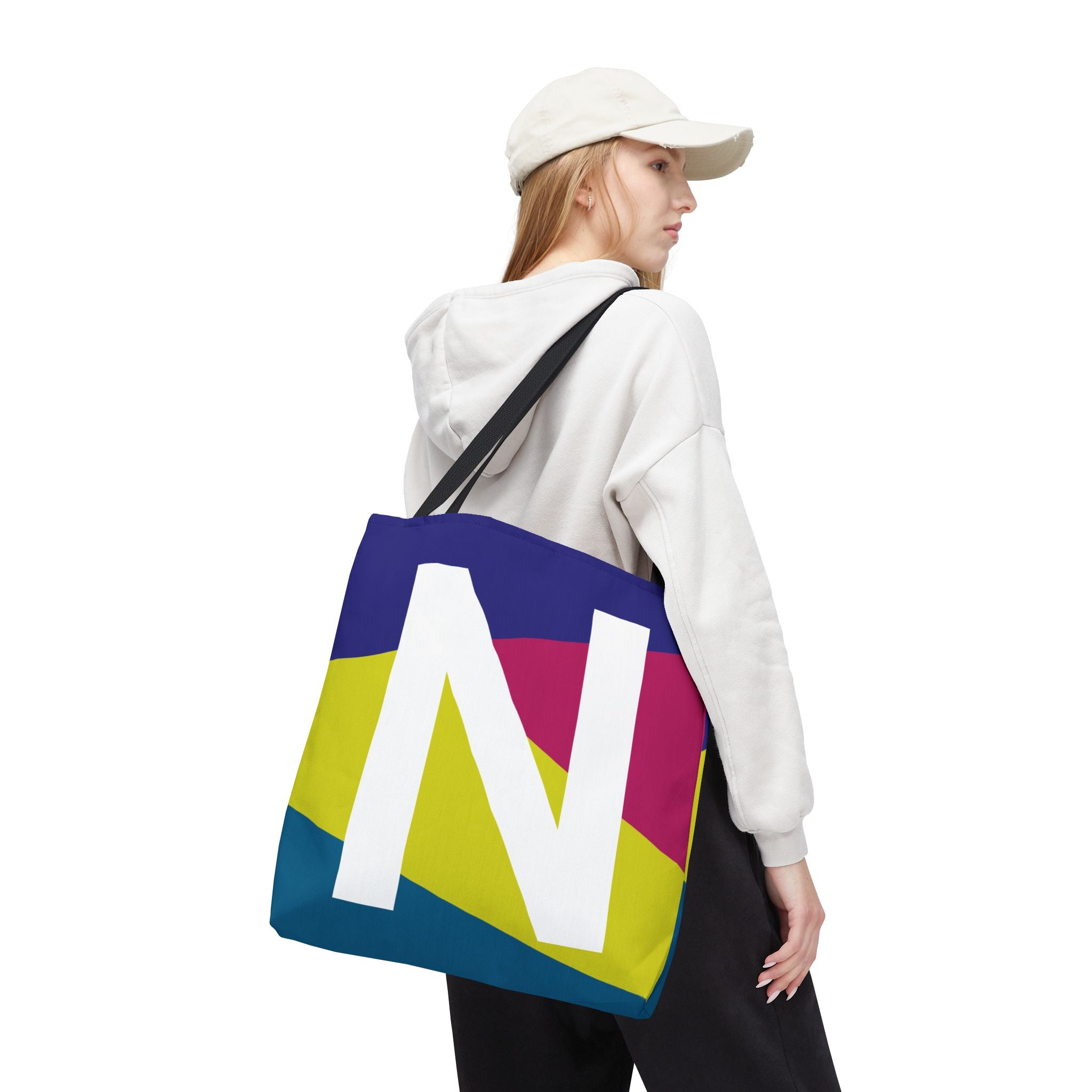 Monogram 'N' Colorblock Tote Bag — Personalized Initial N Shoulder Tote