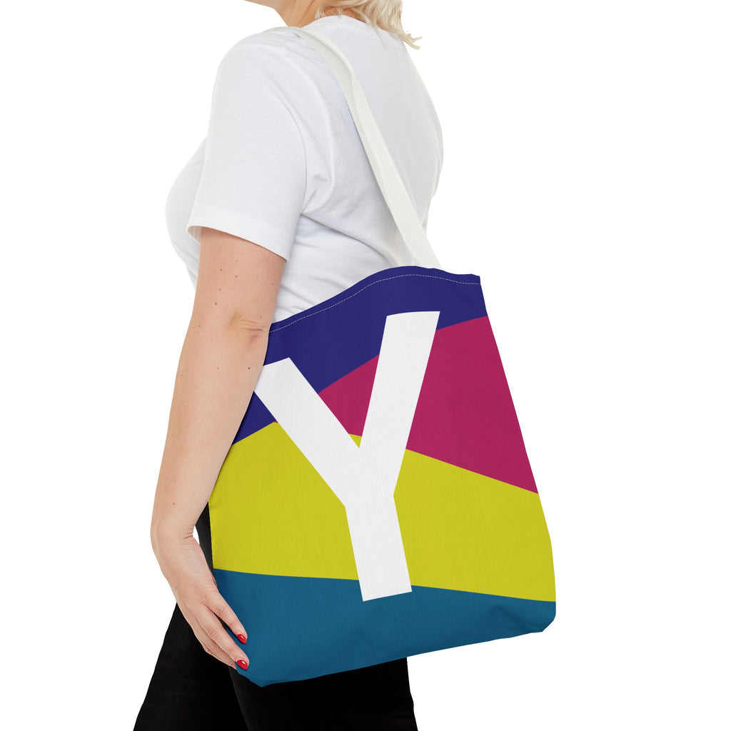 Monogram 'Y' Colorblock Tote Bag — Personalized Initial Y Shoulder Tote