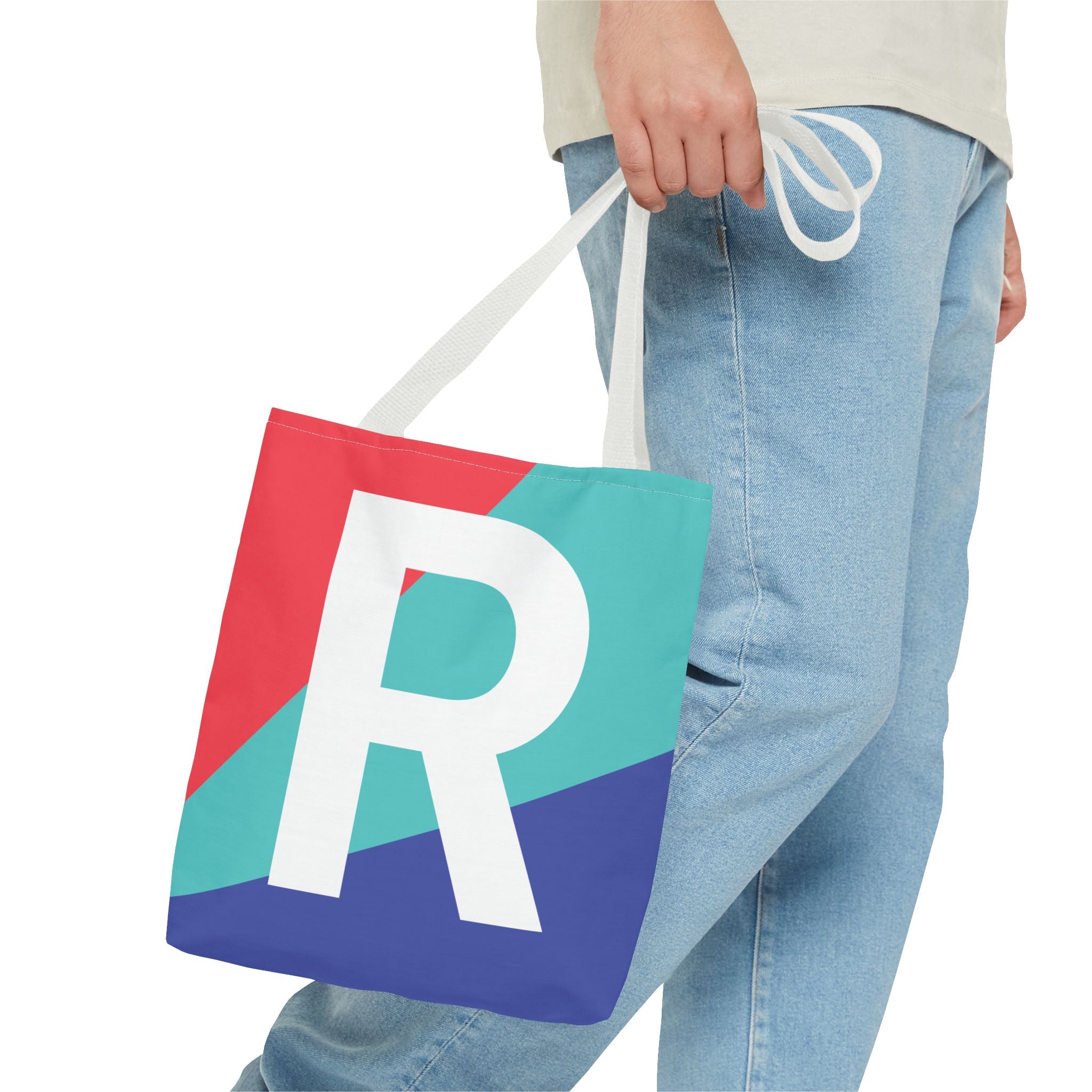 Monogram 'R' Colorblock Tote Bag — Personalized Initial R Shoulder Tote